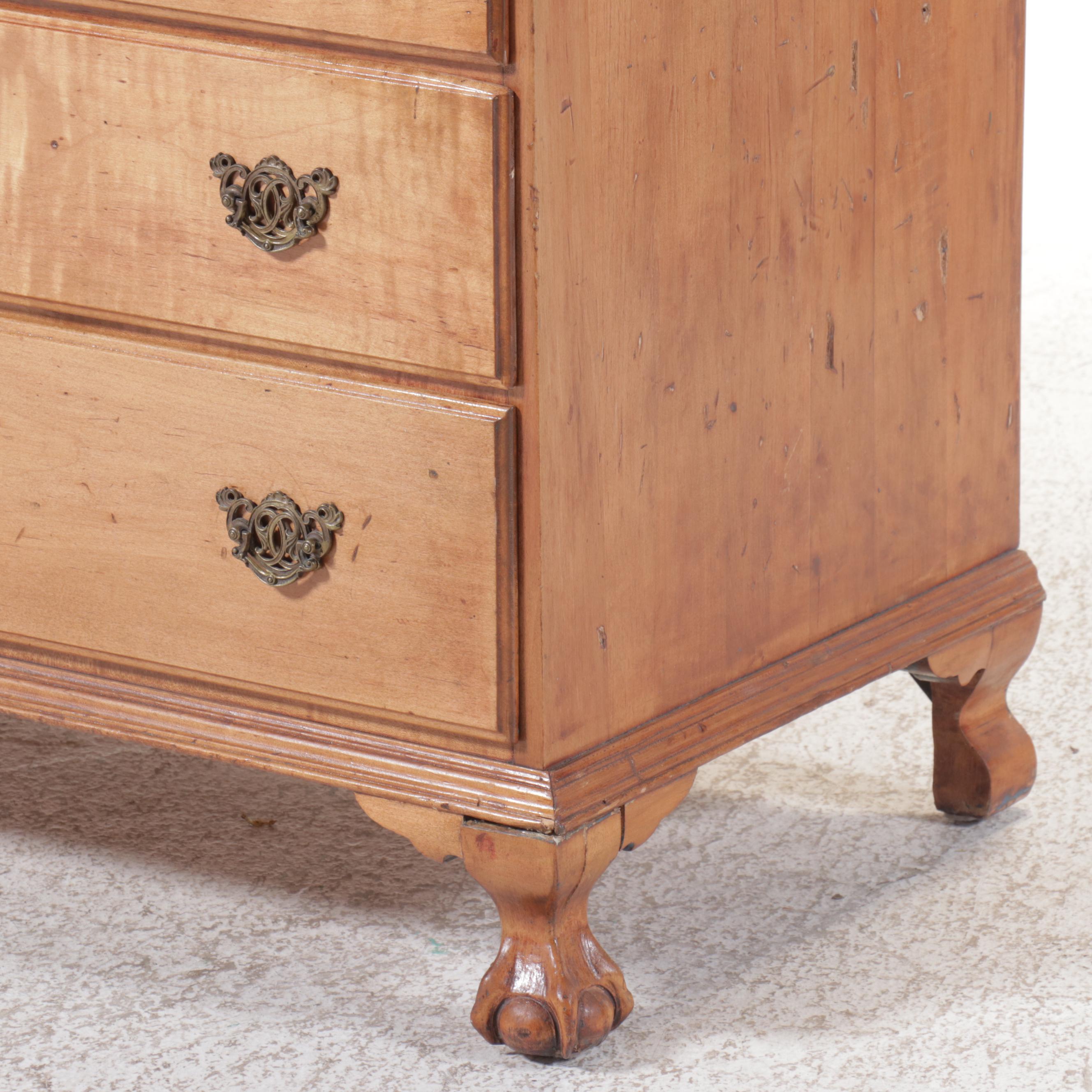 Federal Style Maple Four-Drawer Chest with Claw and Ball Feet, 20th Century
