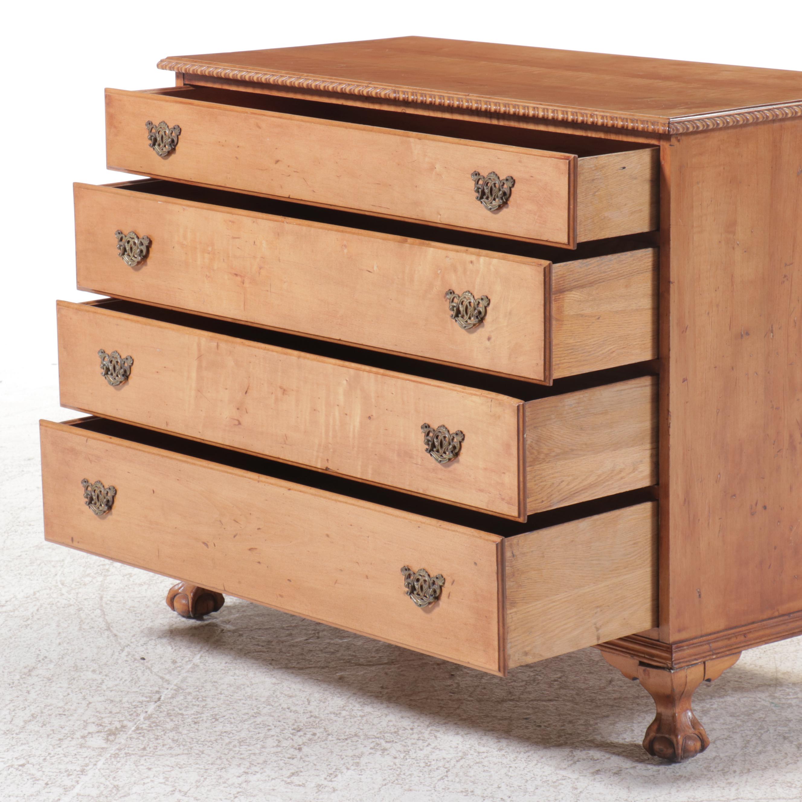 Federal Style Maple Four-Drawer Chest with Claw and Ball Feet, 20th Century