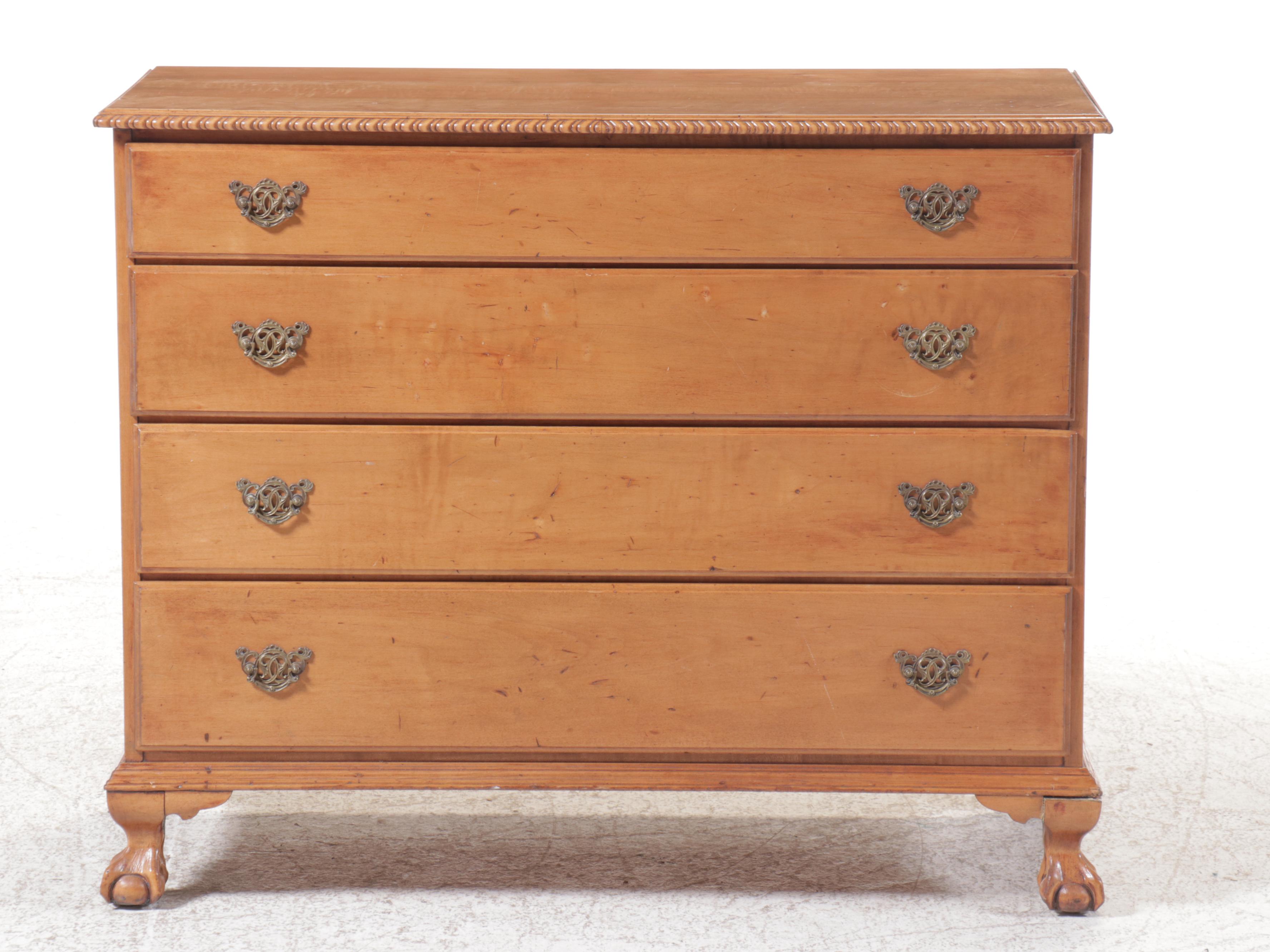 Federal Style Maple Four-Drawer Chest with Claw and Ball Feet, 20th Century