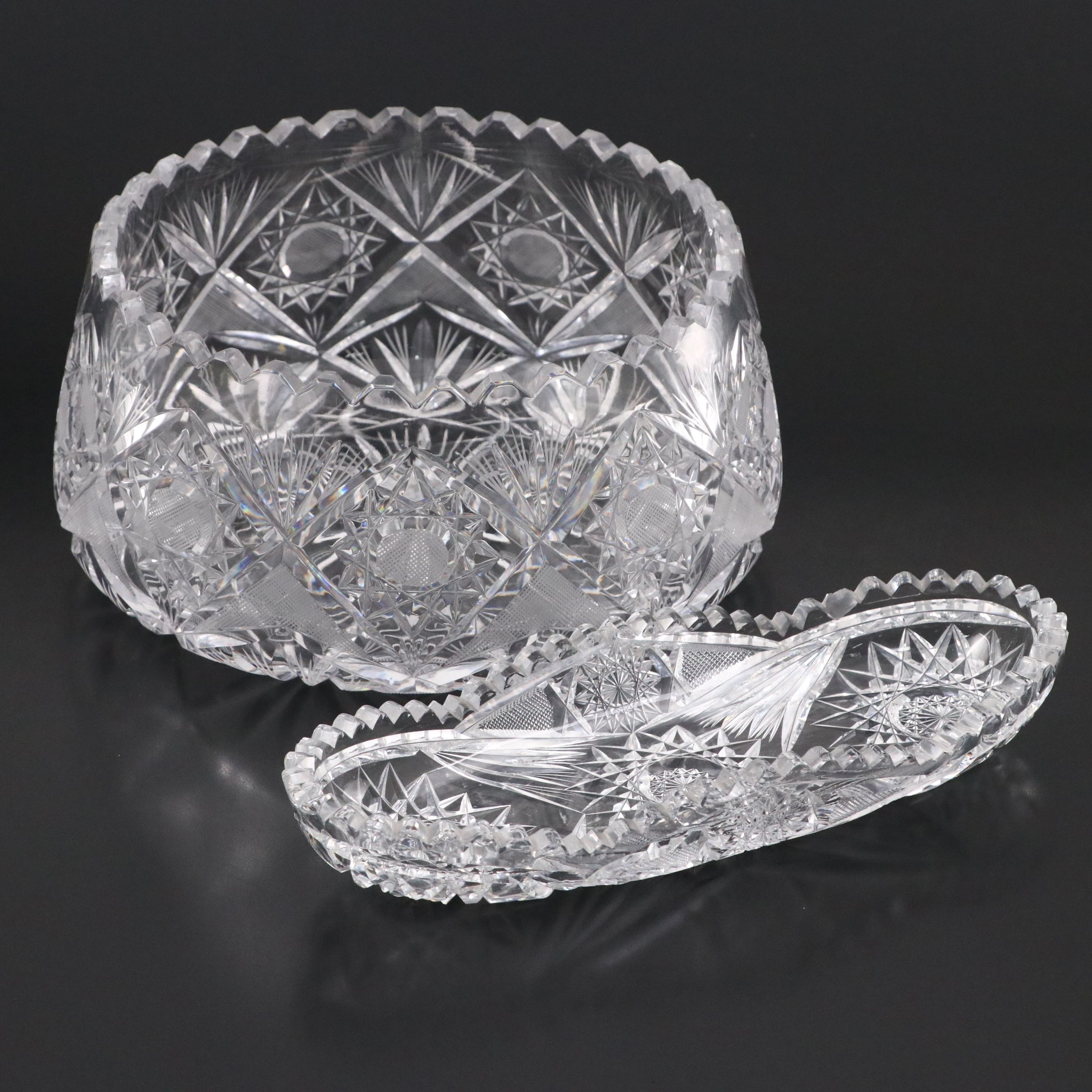American Brilliant Cut Glass Bowl and Relish Dish