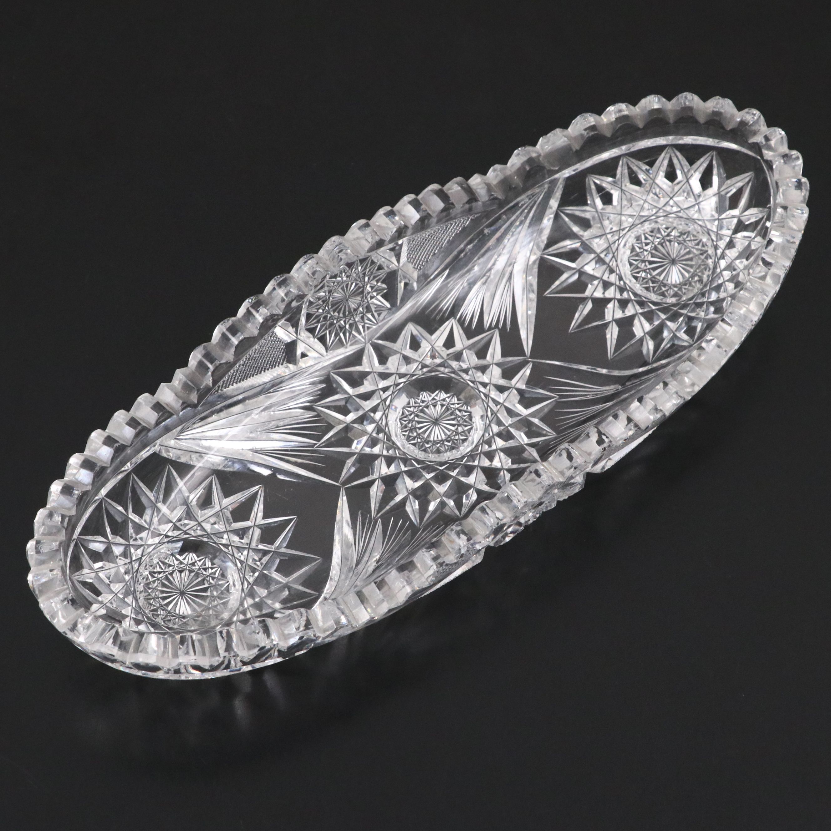 American Brilliant Cut Glass Bowl and Relish Dish