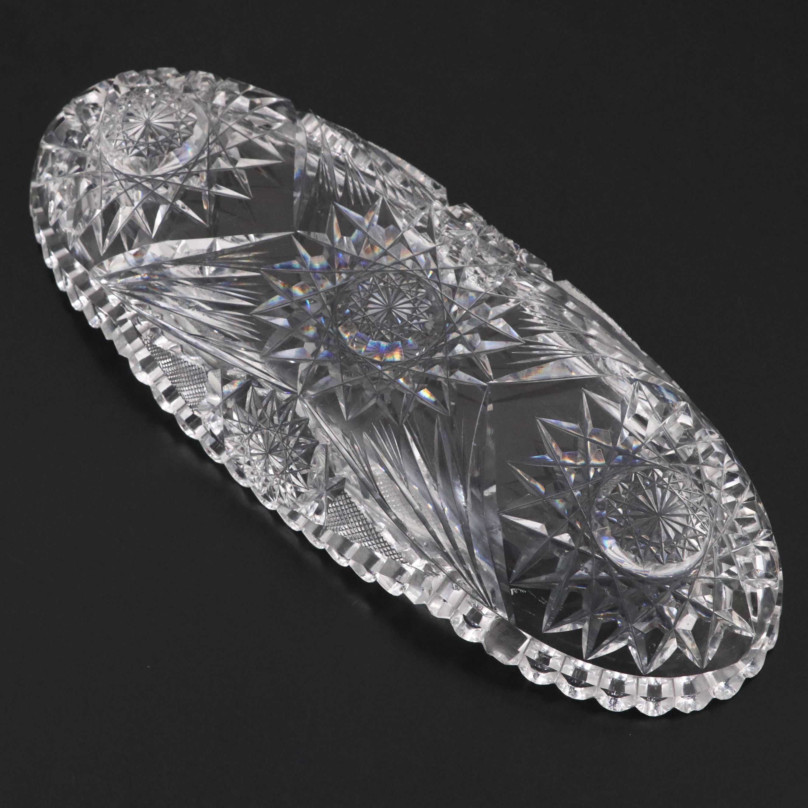 American Brilliant Cut Glass Bowl and Relish Dish