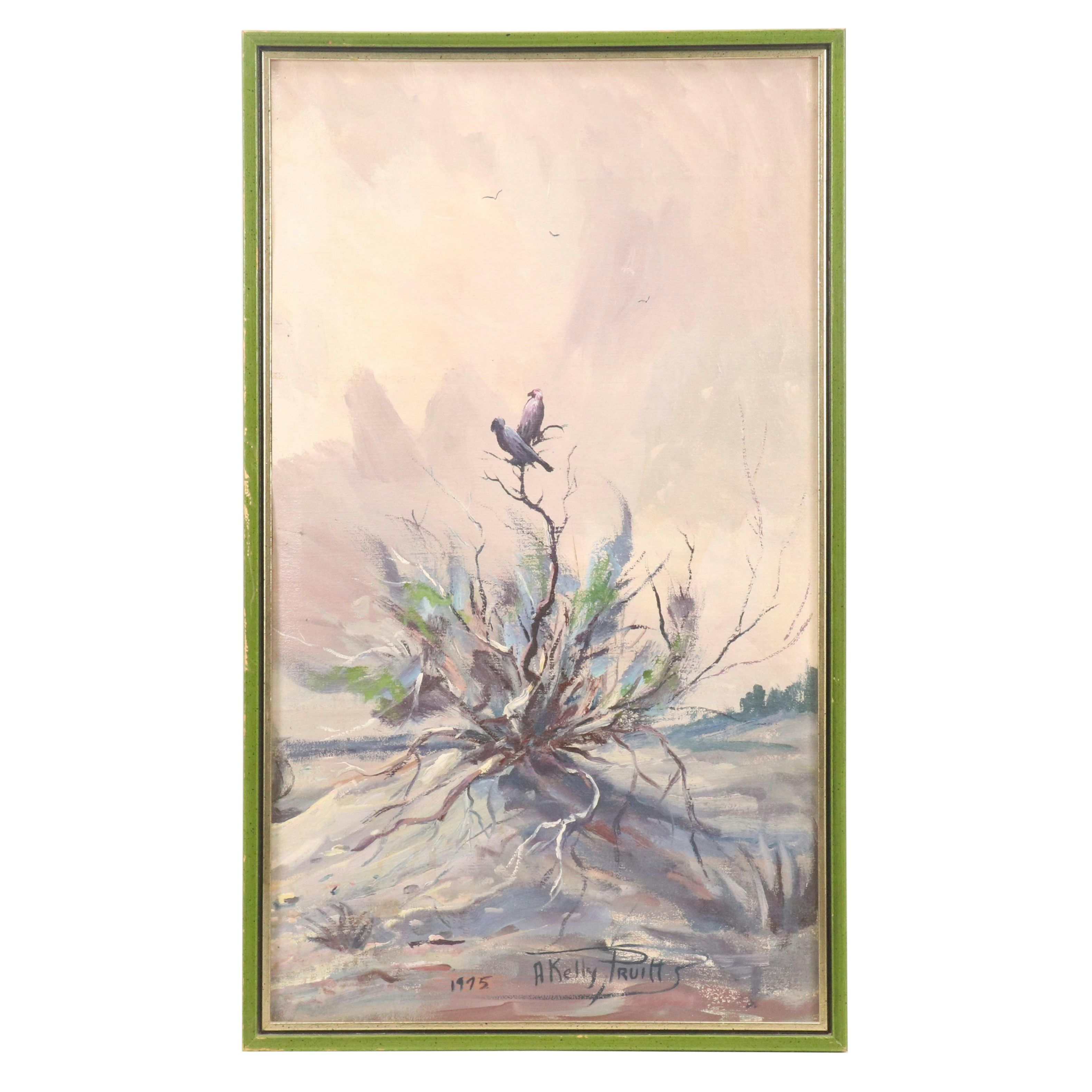 A. Kelly Pruitt Deserted Coastal Landscape Oil Painting, 1975