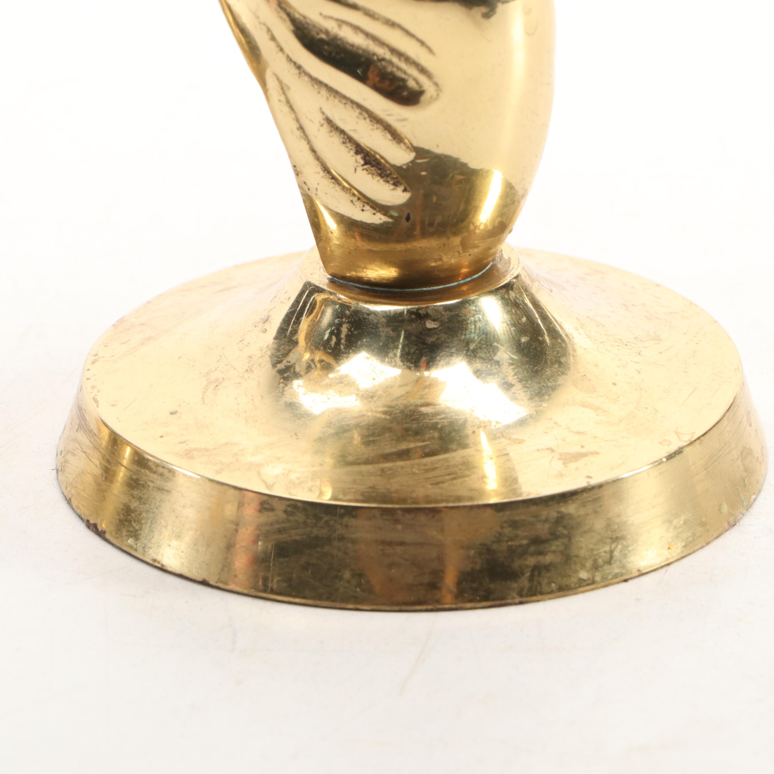 Pair of Indian Brass Stag Head Candlesticks