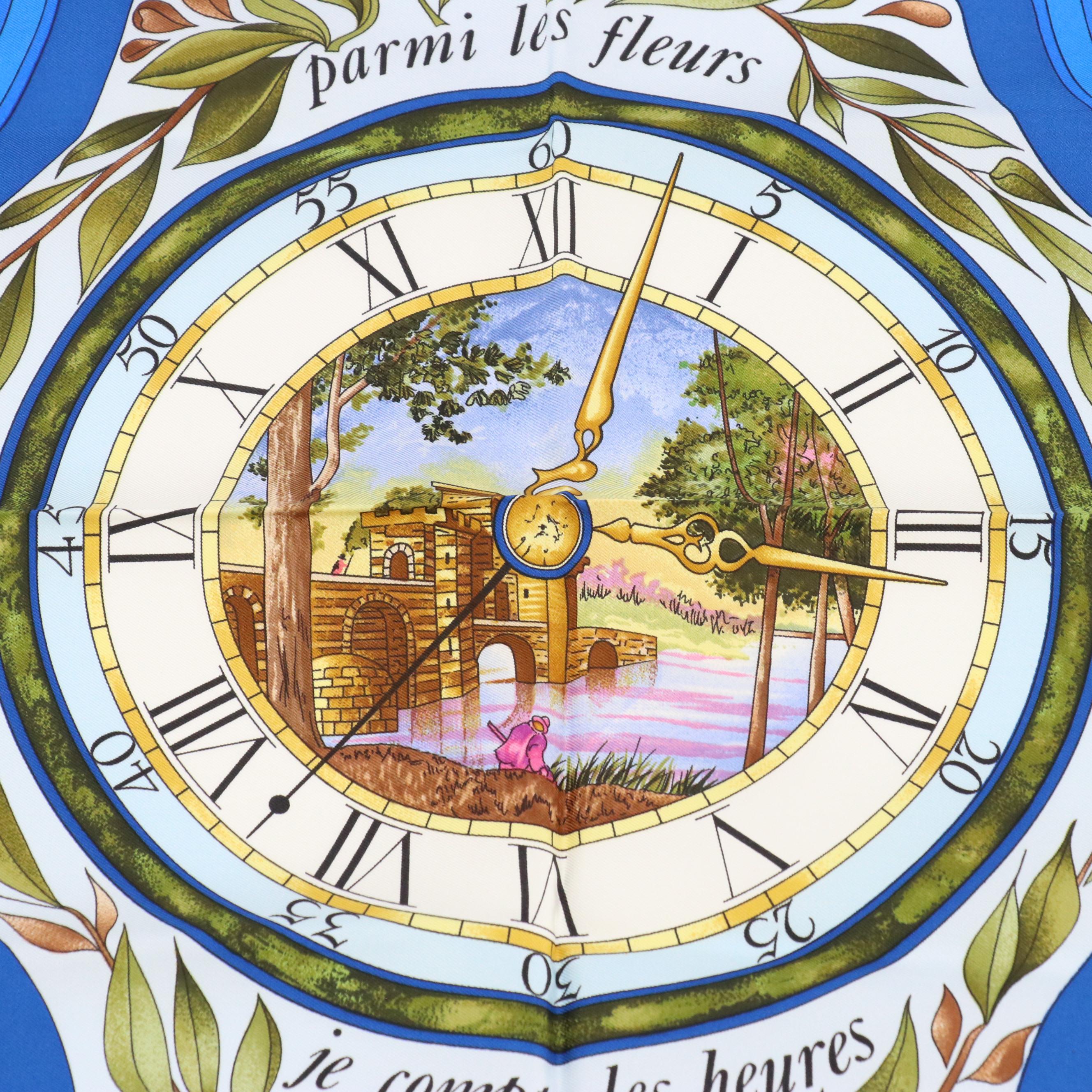 Hermès "La Ronde des Heures" Scarf 90 in Silk Twill