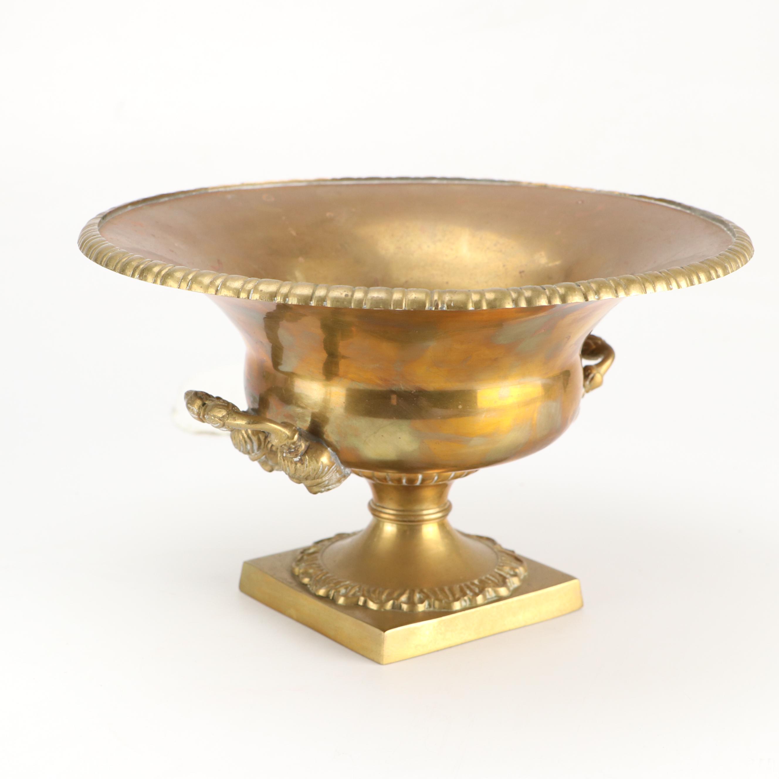 Indian Etched Brass Vase with Other Urn and Candlesticks and Creamer