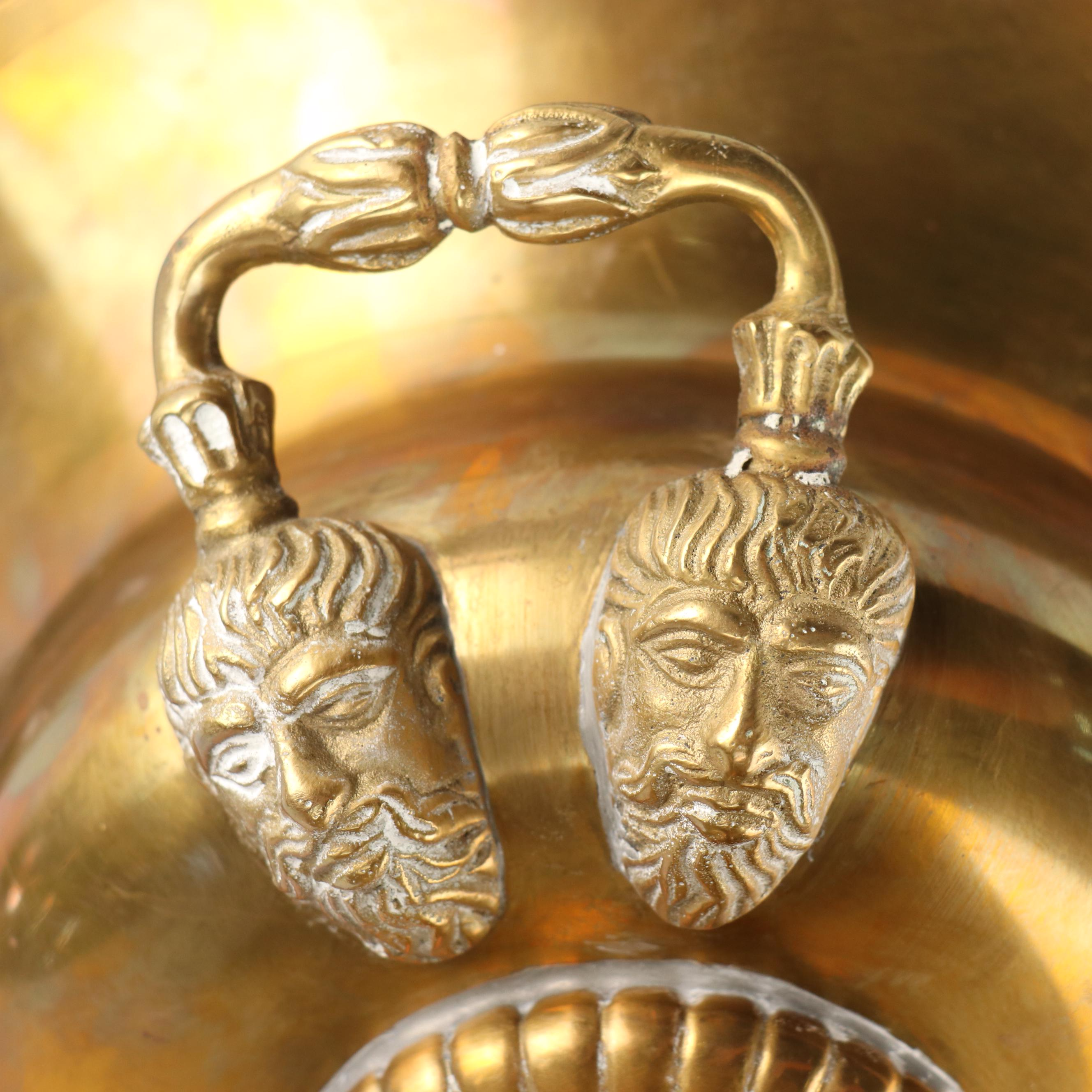 Indian Etched Brass Vase with Other Urn and Candlesticks and Creamer