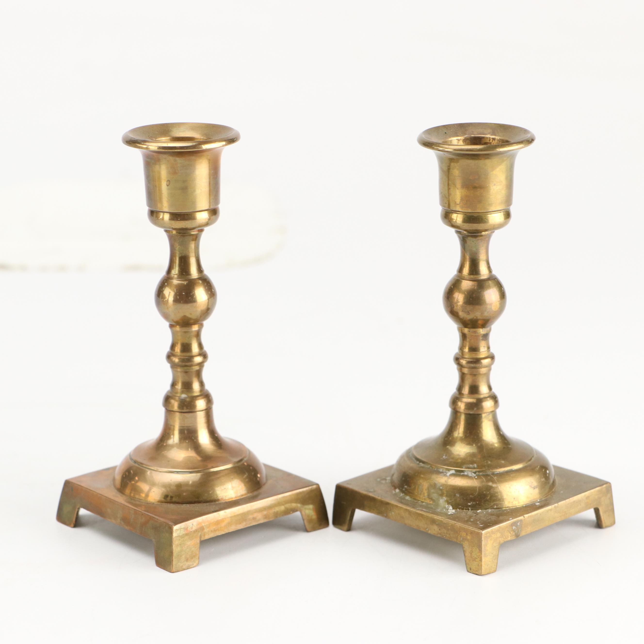 Indian Etched Brass Vase with Other Urn and Candlesticks and Creamer