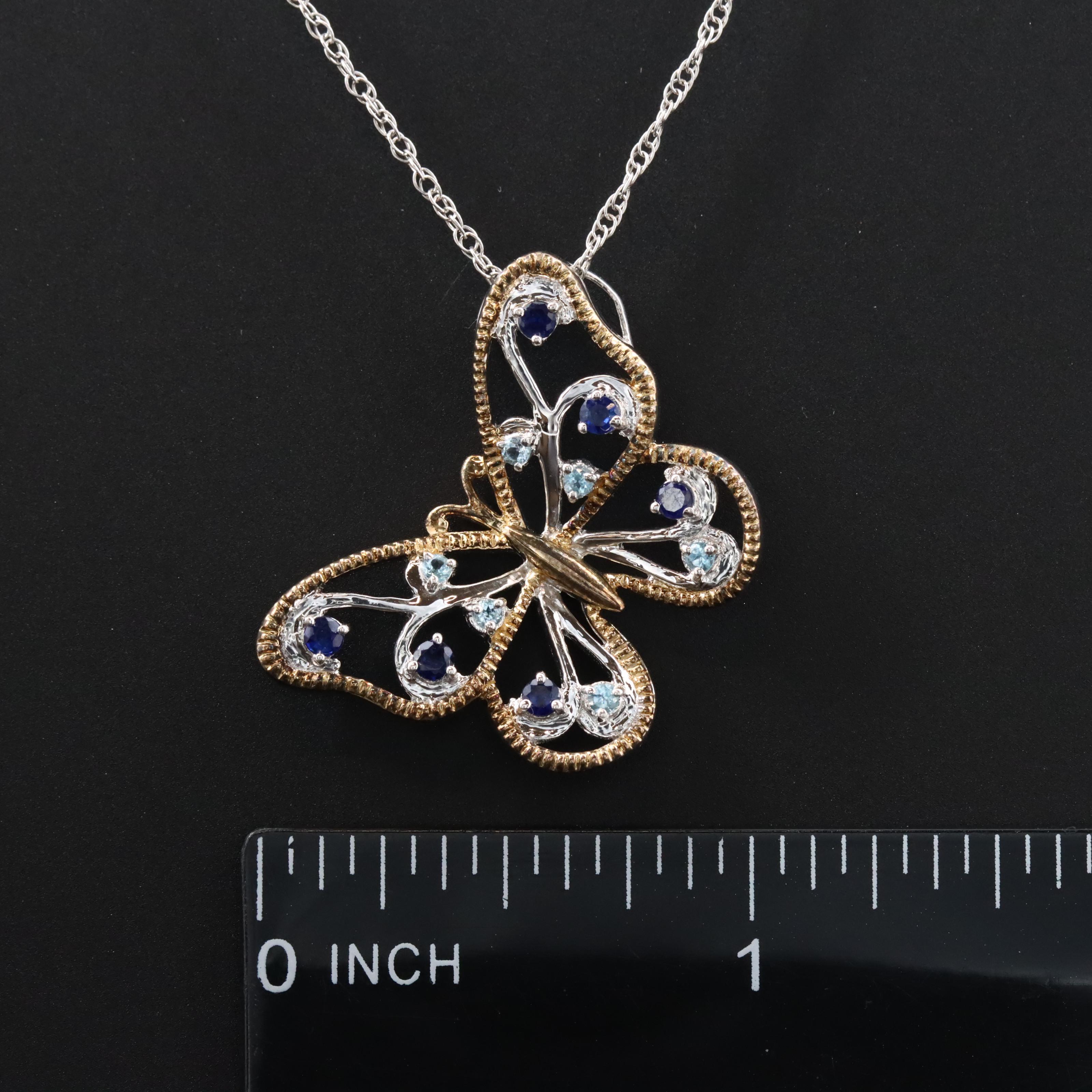 Sterling Sapphire and Topaz Butterfly Pendant Necklace