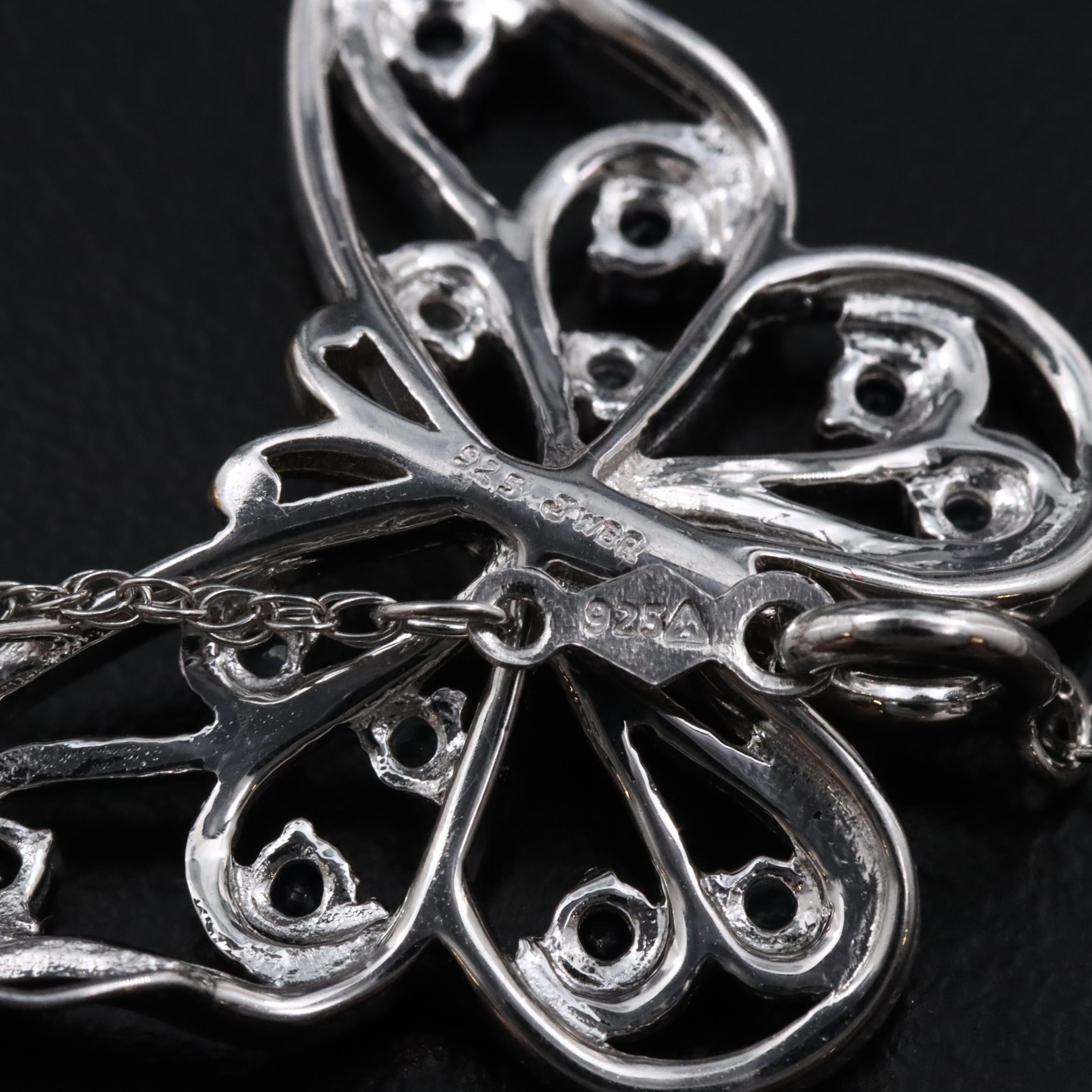 Sterling Sapphire and Topaz Butterfly Pendant Necklace