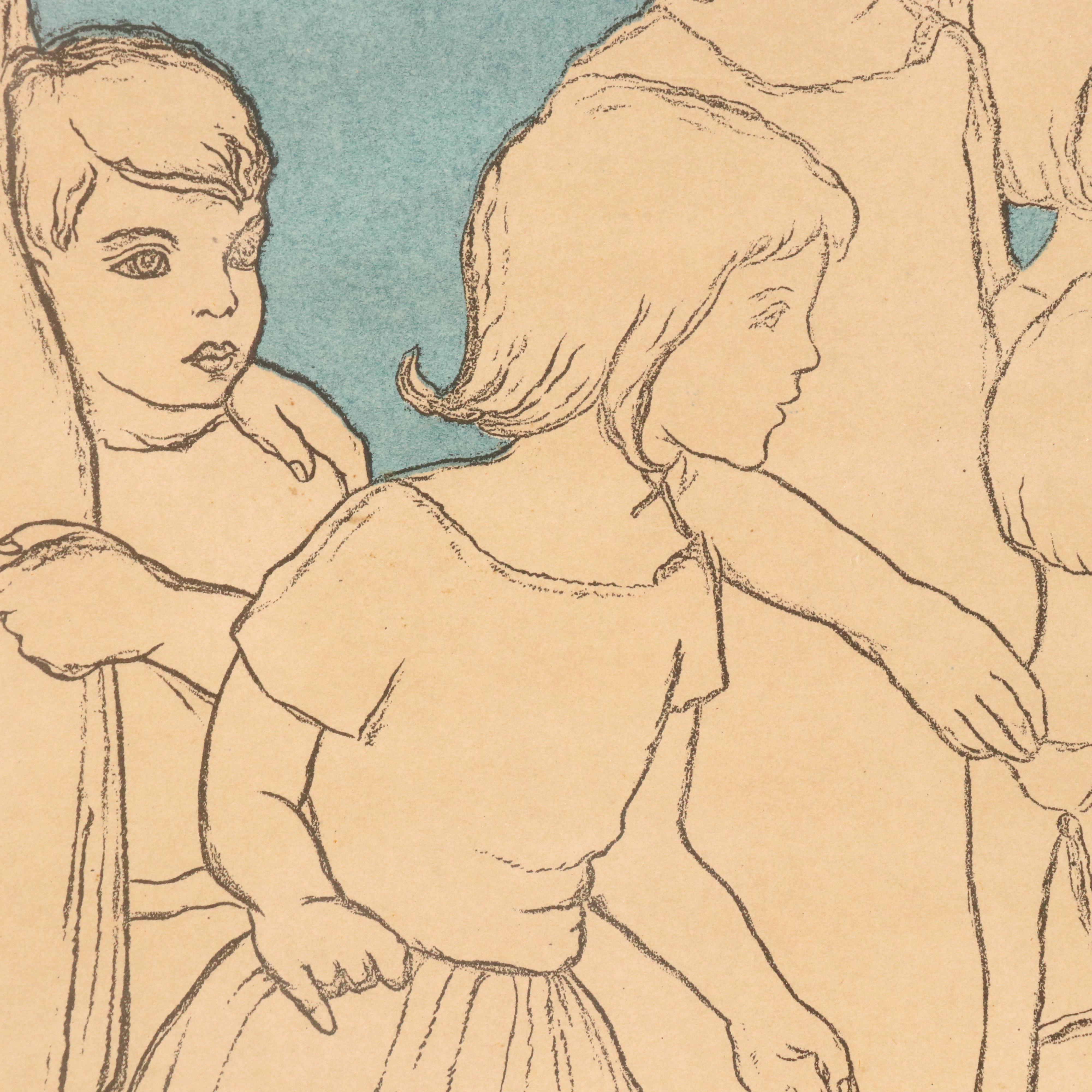 Bella Vichon Color Lithograph "Christ With Children"