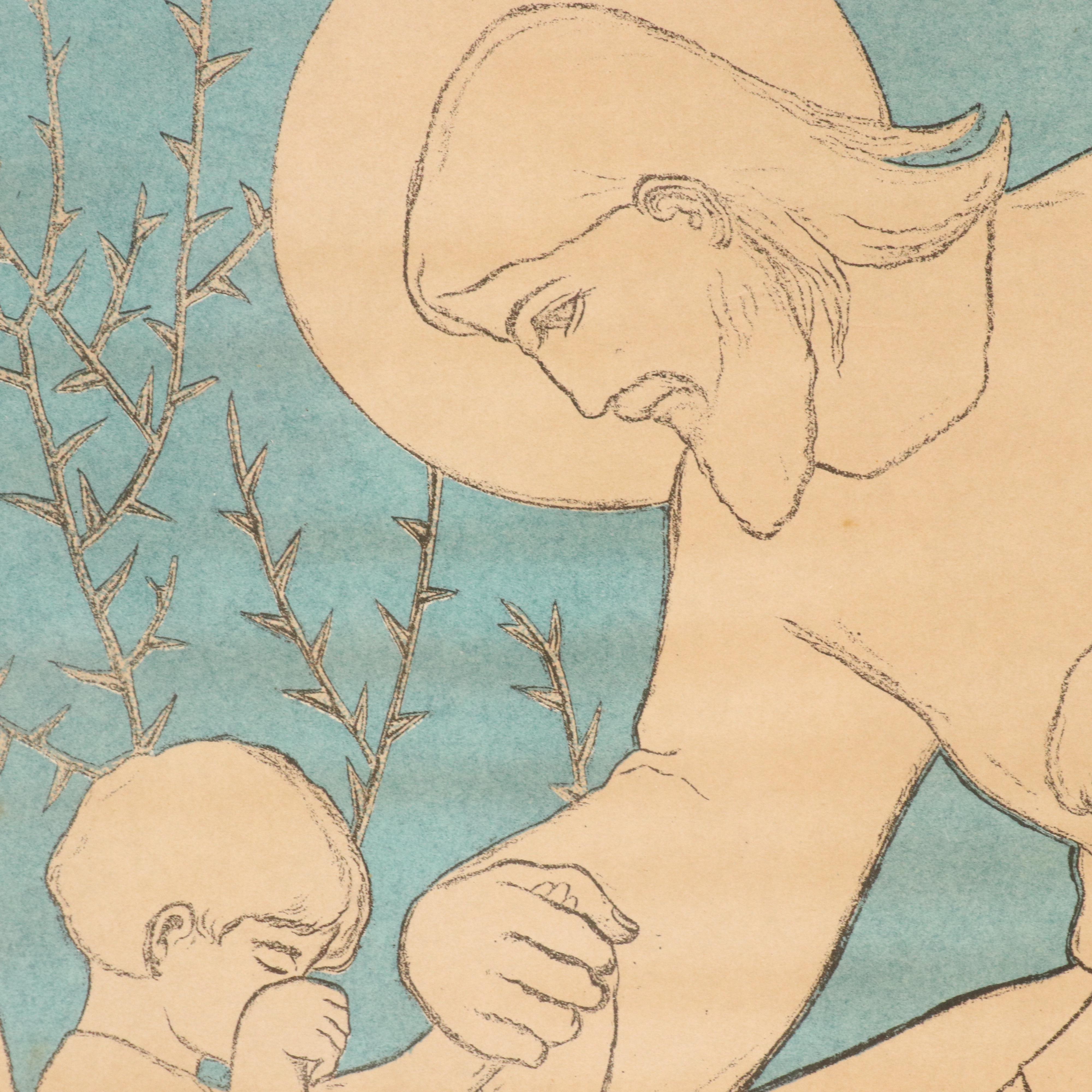 Bella Vichon Color Lithograph "Christ With Children"