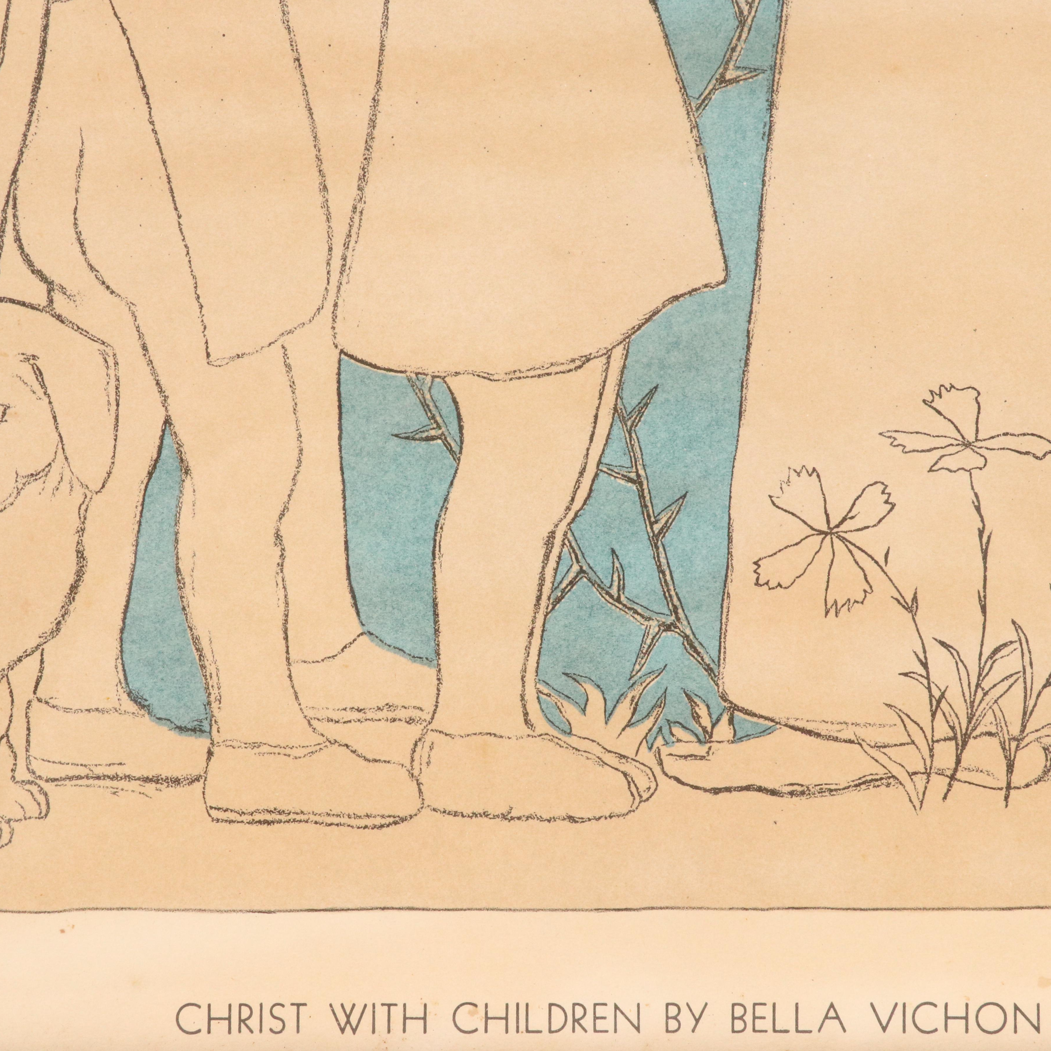 Bella Vichon Color Lithograph "Christ With Children"