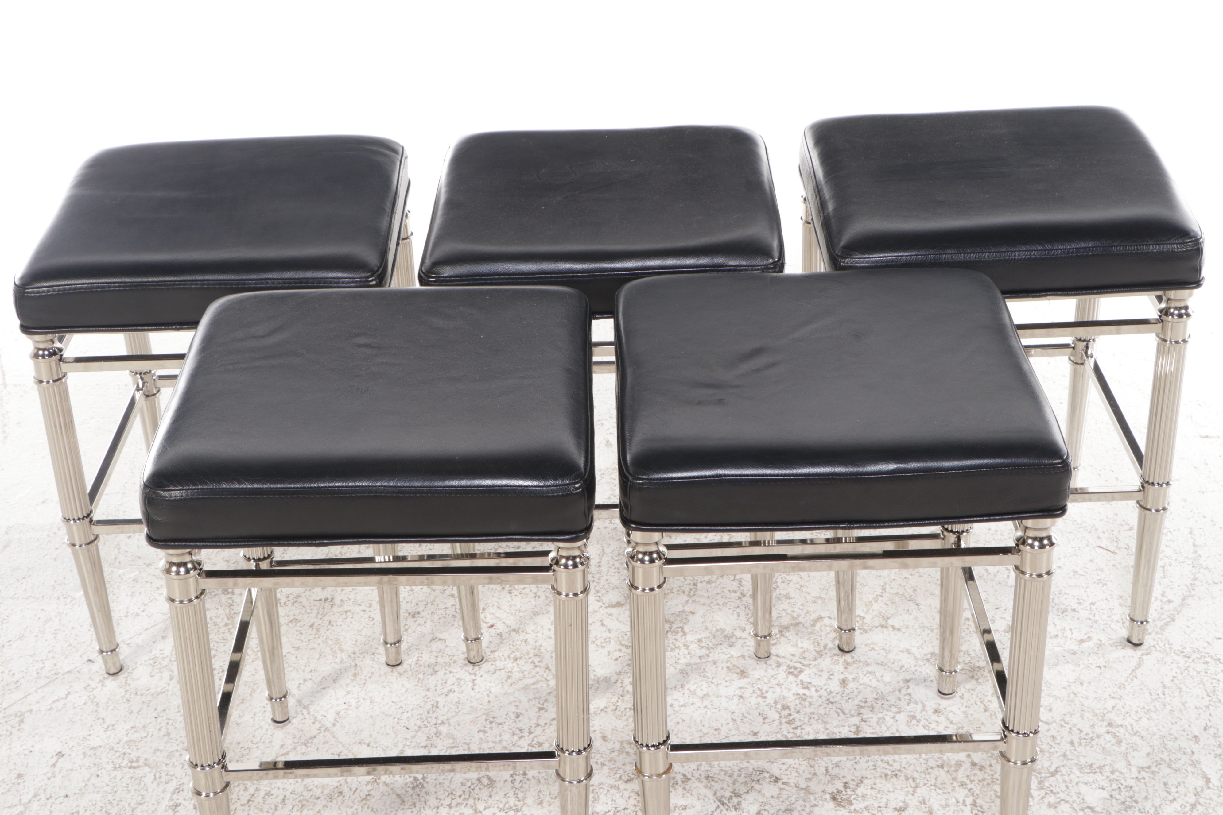 Five Frontgate Counter Height Metal Stools with Faux Leather Upholstery, 2015