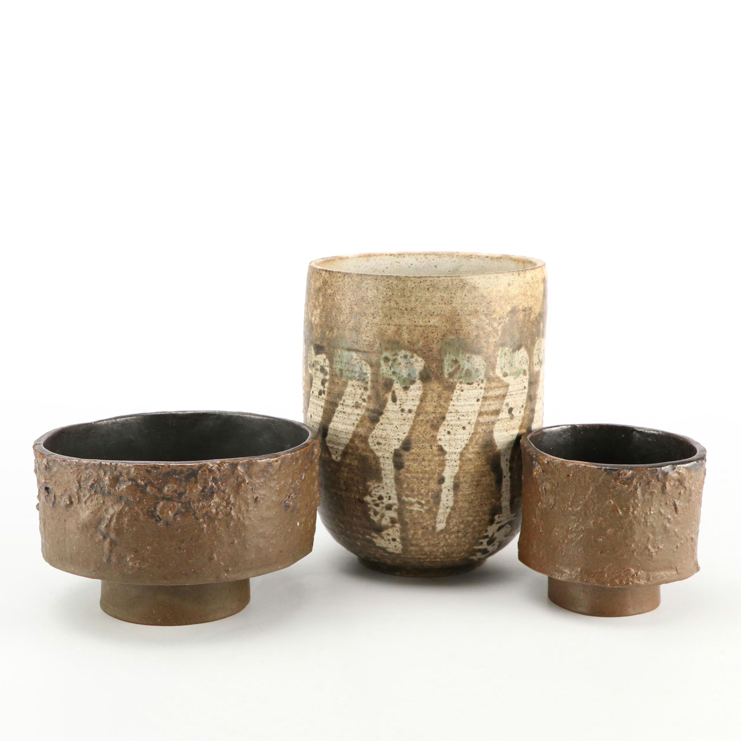 Studio Pottery Salt-Glazed Stoneware Bowls and Vase