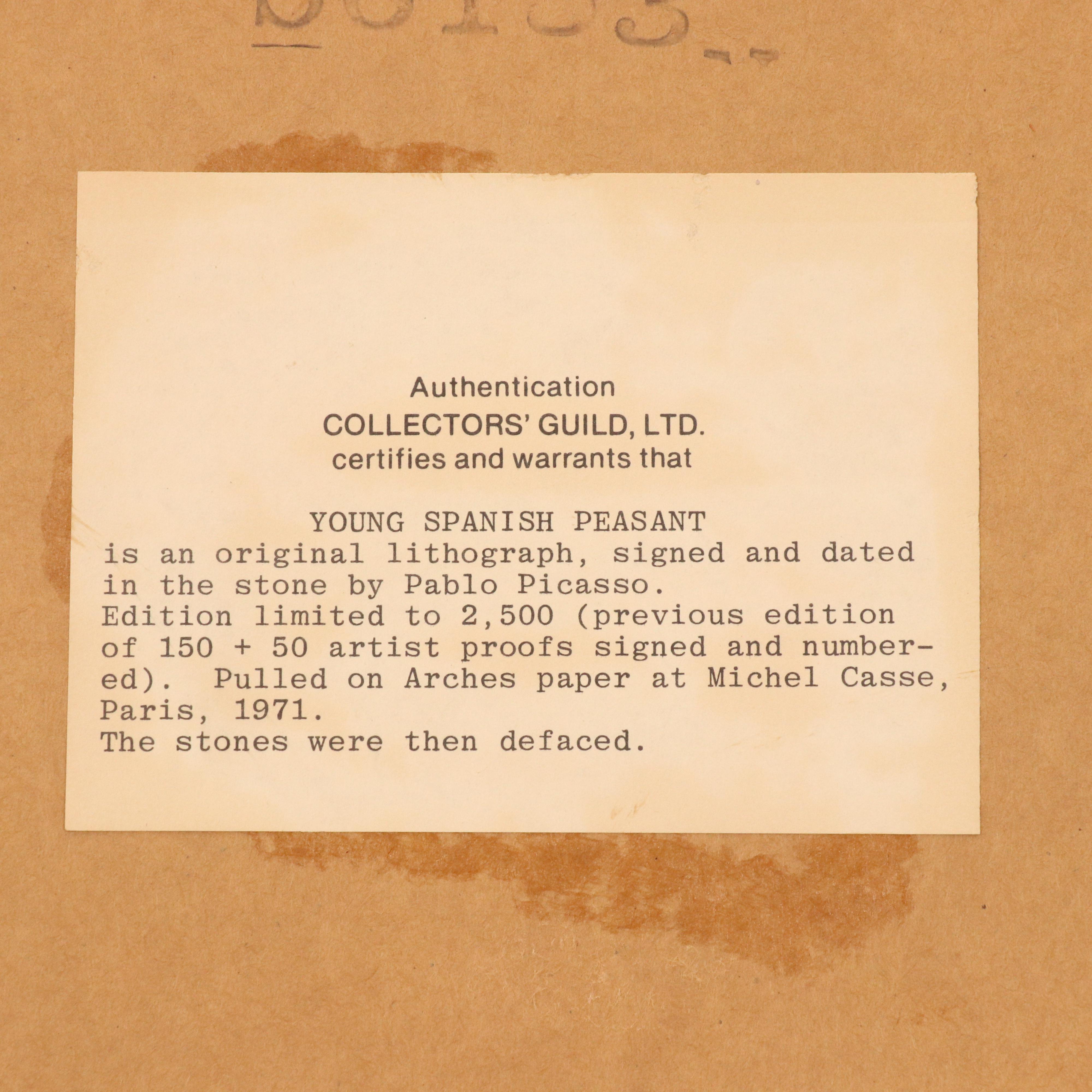 Collector's Guild Pablo Picasso Color Lithograph "Young Spanish Peasant," 1971