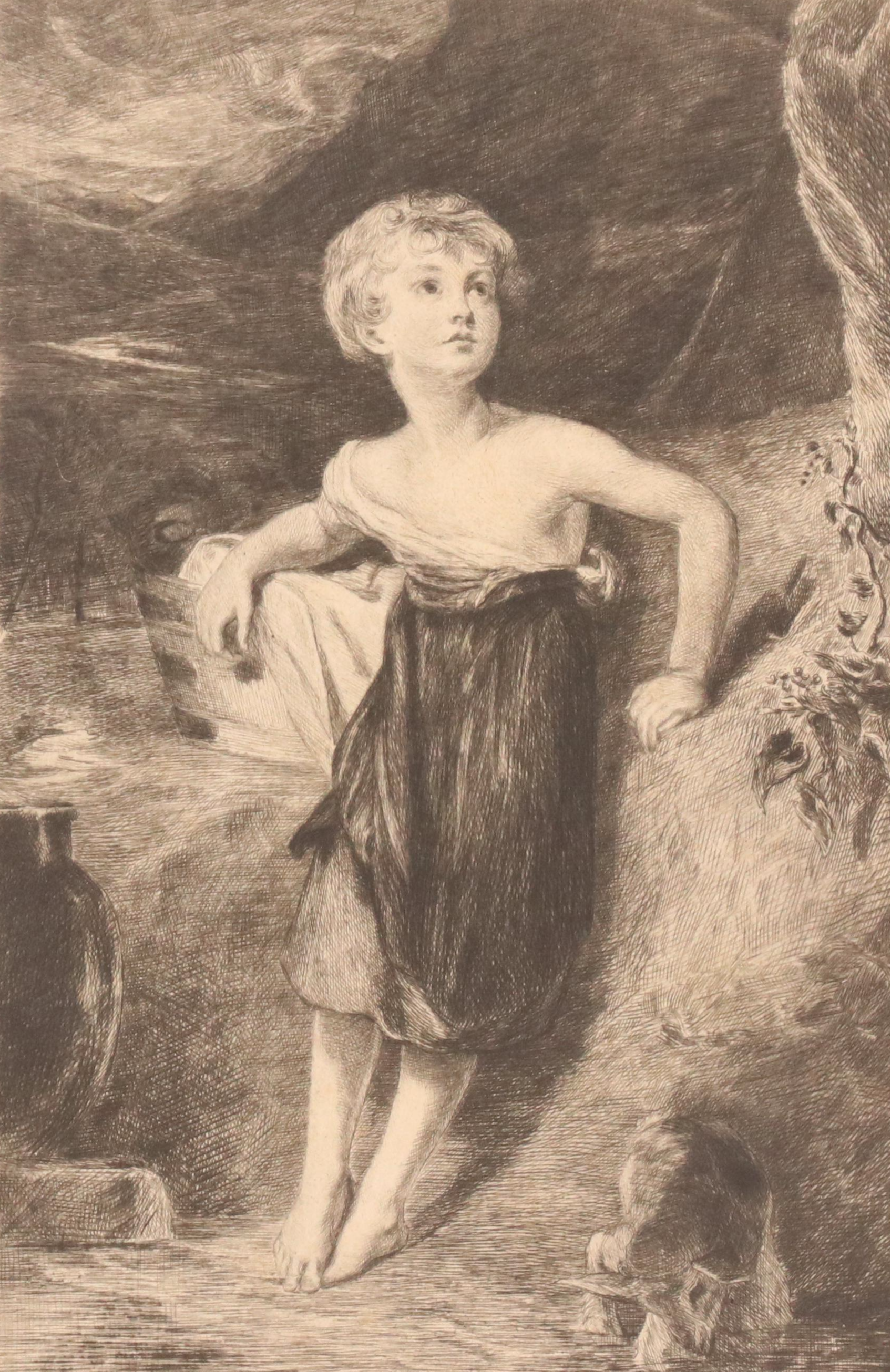Leon Richeton Etching After Sir Thomas Lawrence "Child With a Kid," 1886
