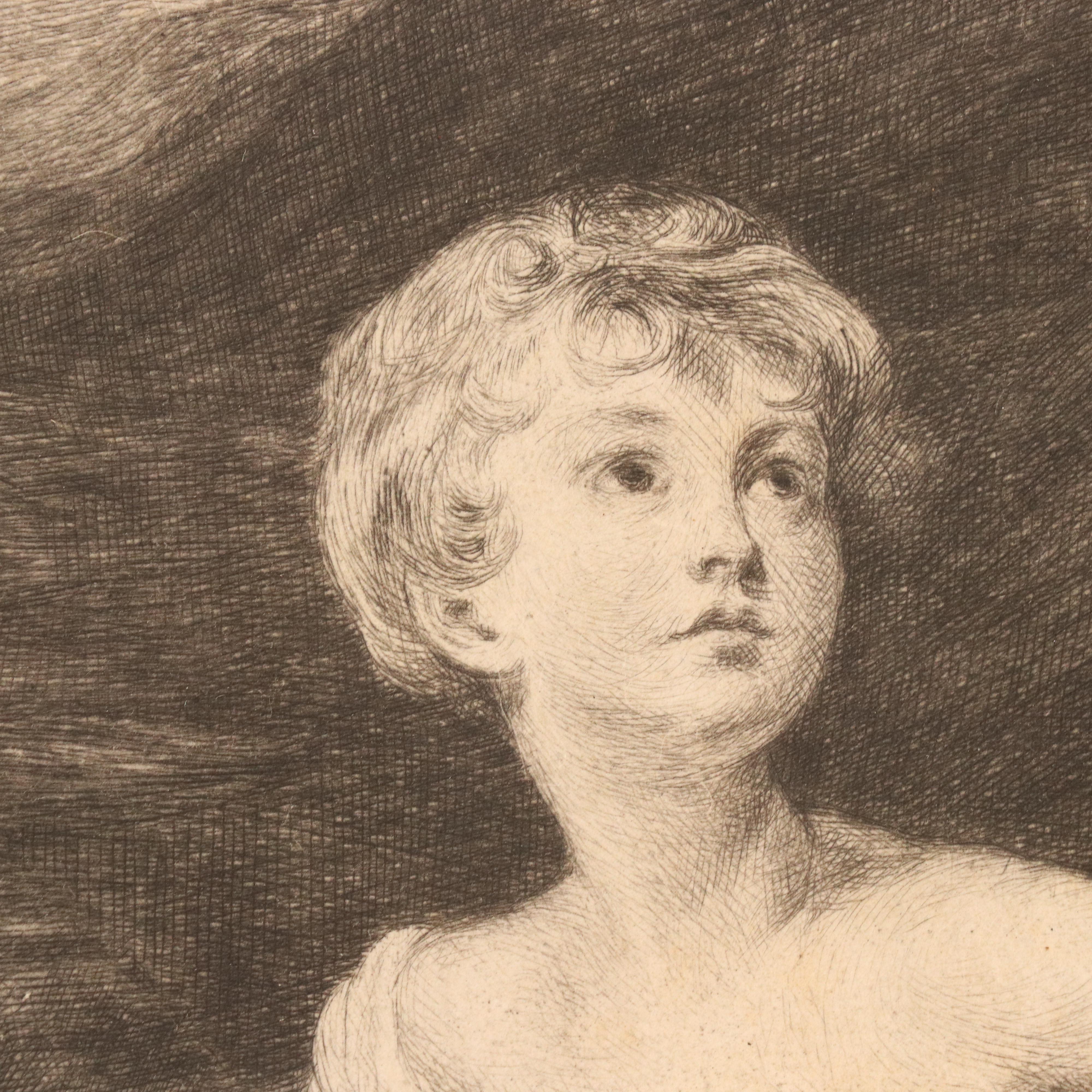 Leon Richeton Etching After Sir Thomas Lawrence "Child With a Kid," 1886