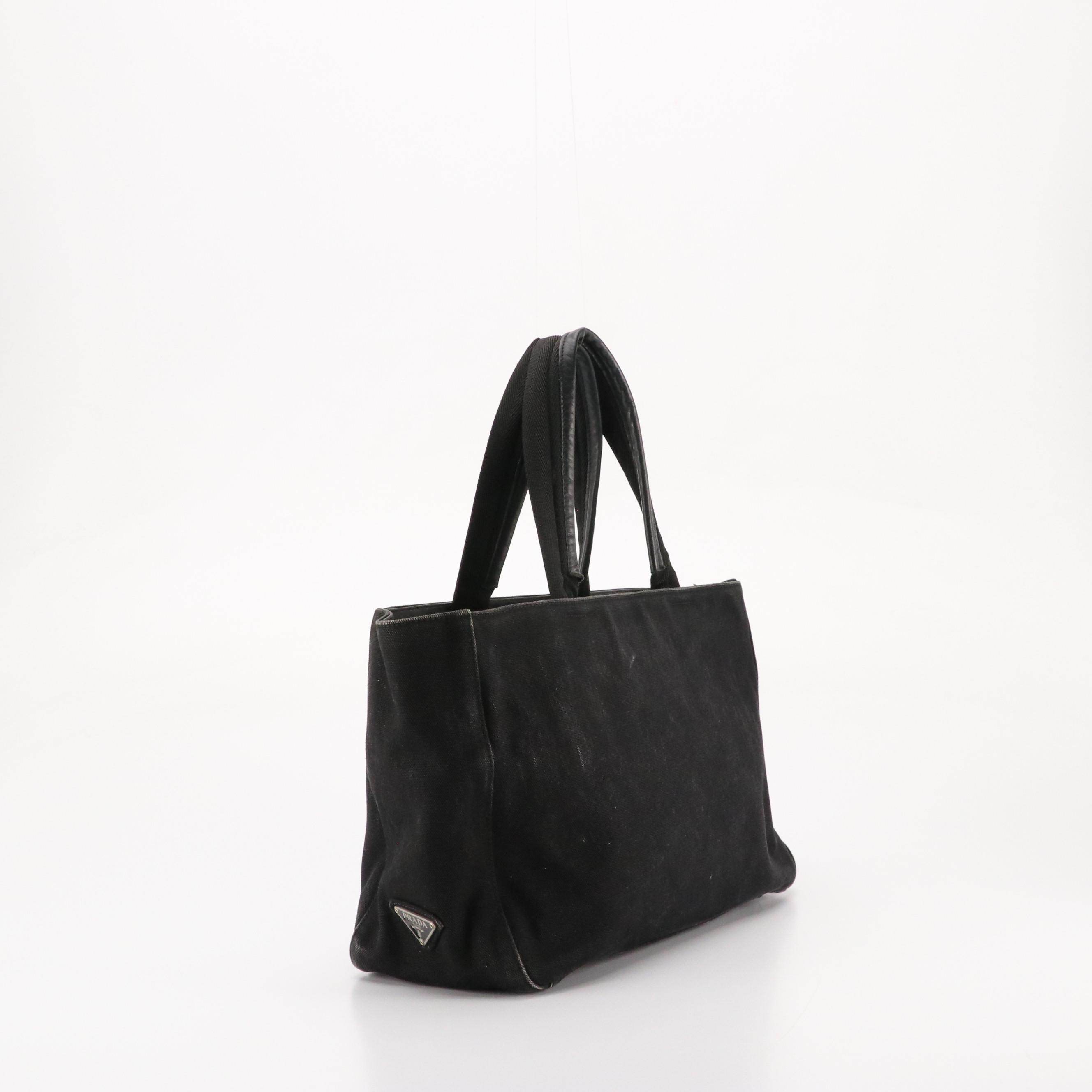Prada Tote in Black Canvas with Leather Trim