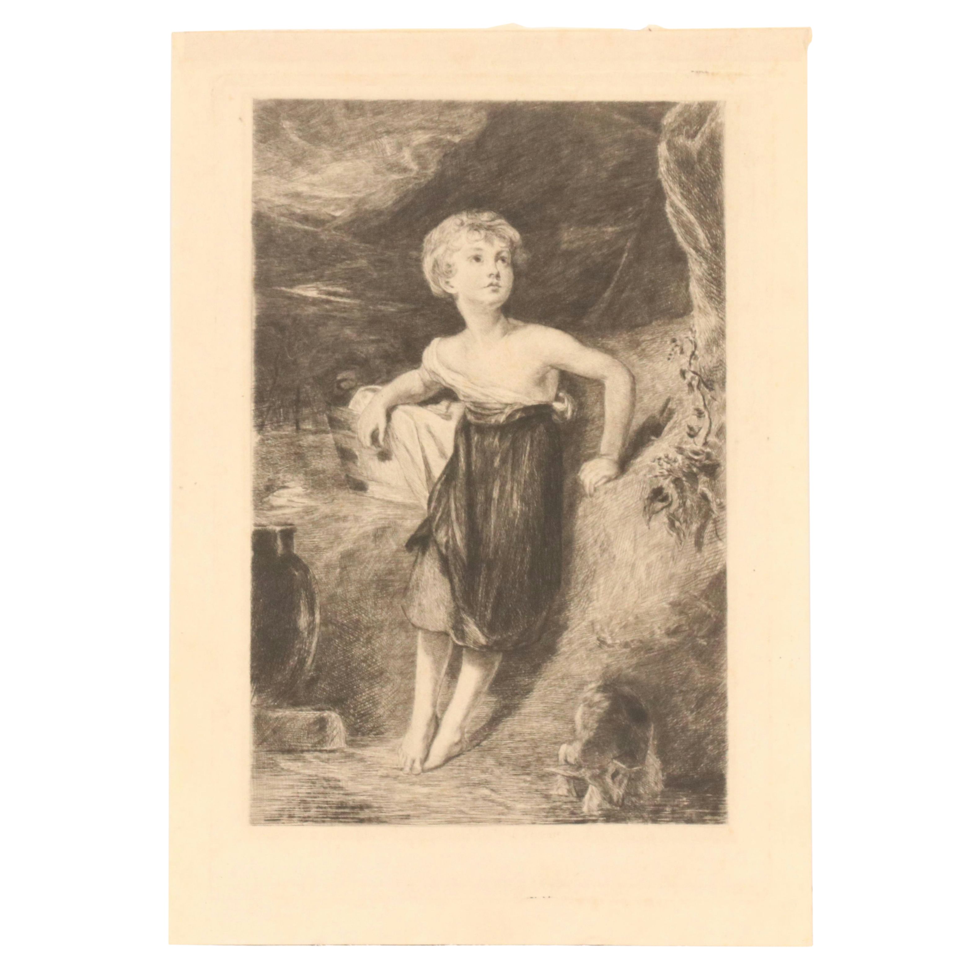 Leon Richeton Etching After Sir Thomas Lawrence "Child With a Kid," 1886