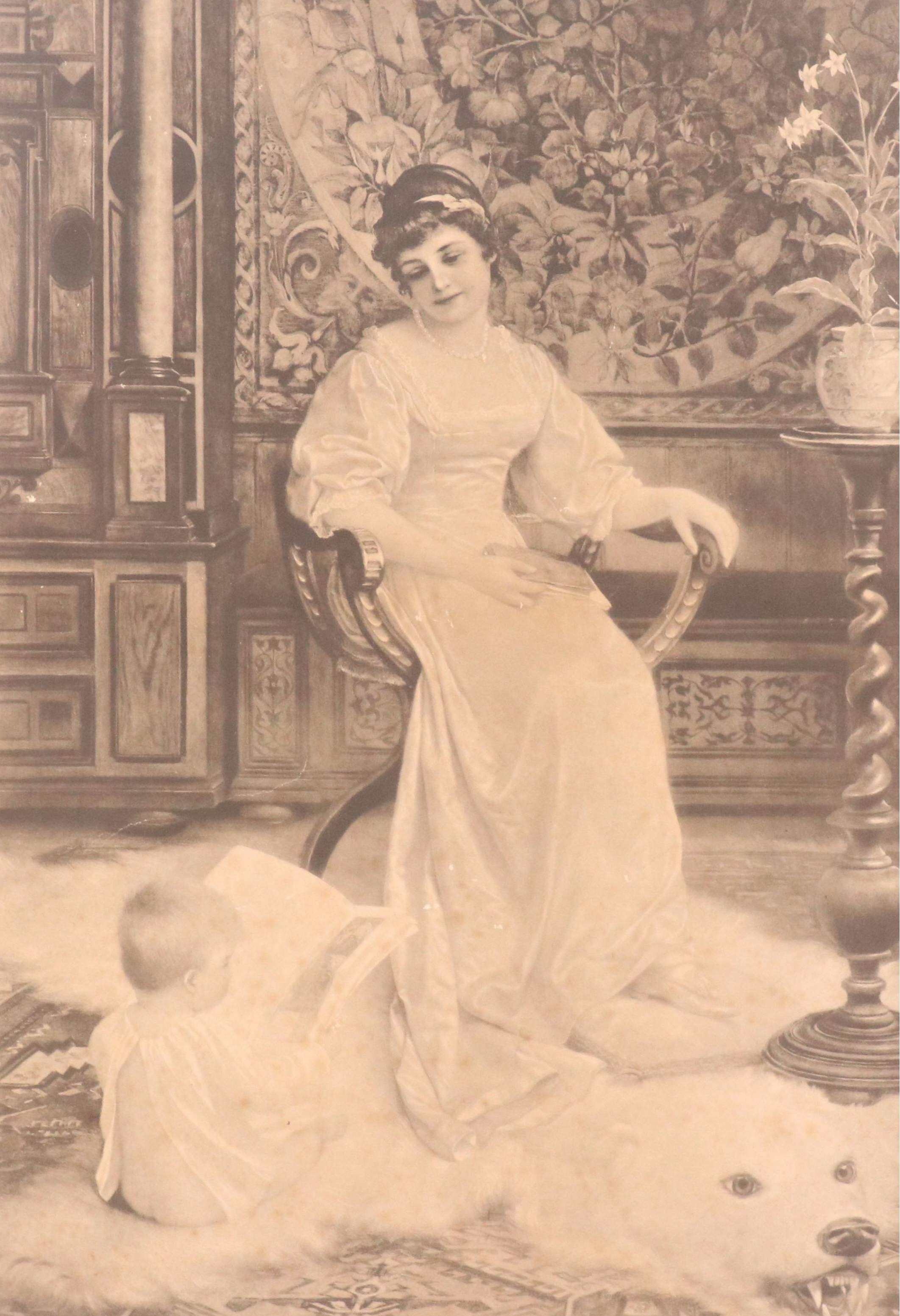 After Cuno Baron Von Bodenhausen Photogravure of Interior With Mother and Baby