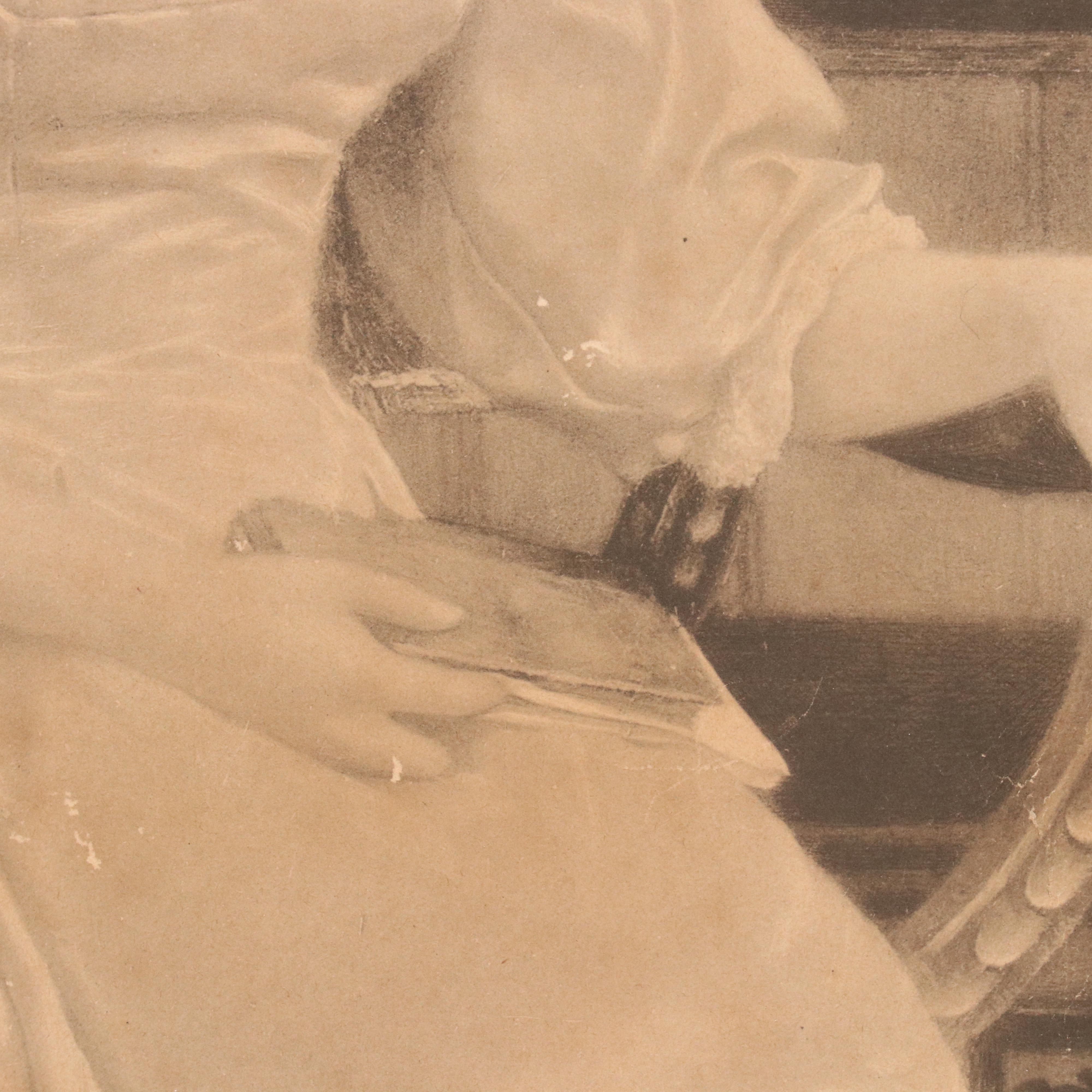 After Cuno Baron Von Bodenhausen Photogravure of Interior With Mother and Baby