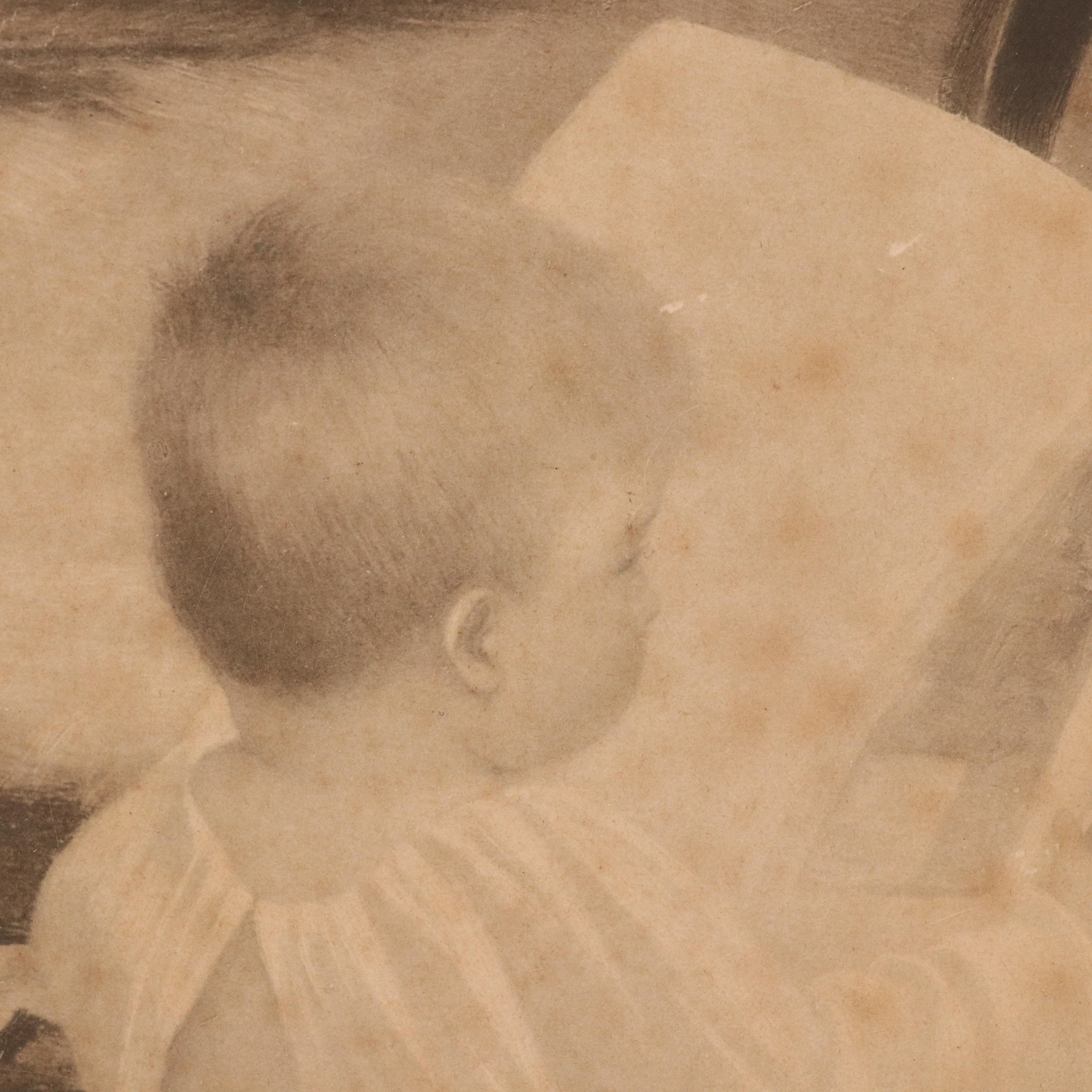 After Cuno Baron Von Bodenhausen Photogravure of Interior With Mother and Baby