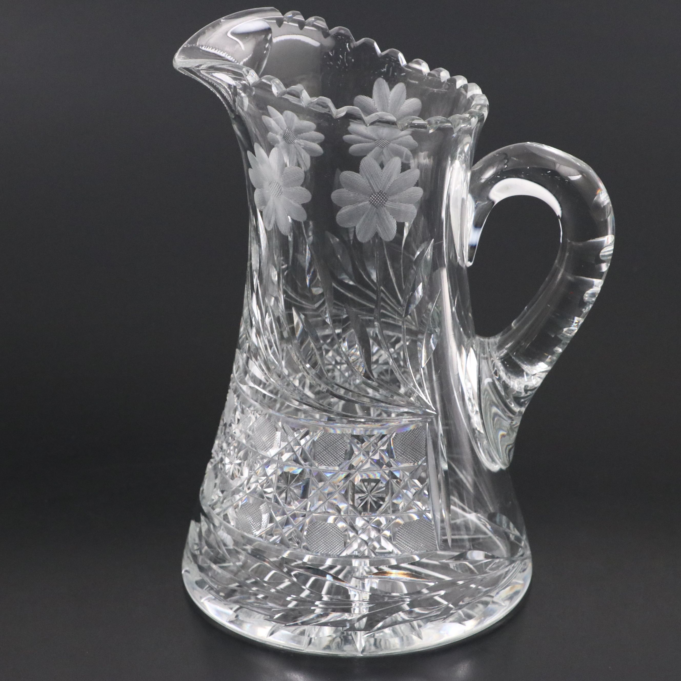 American Brilliant Cut Glass Pitcher with Bowls and Tumblers, 20th Century