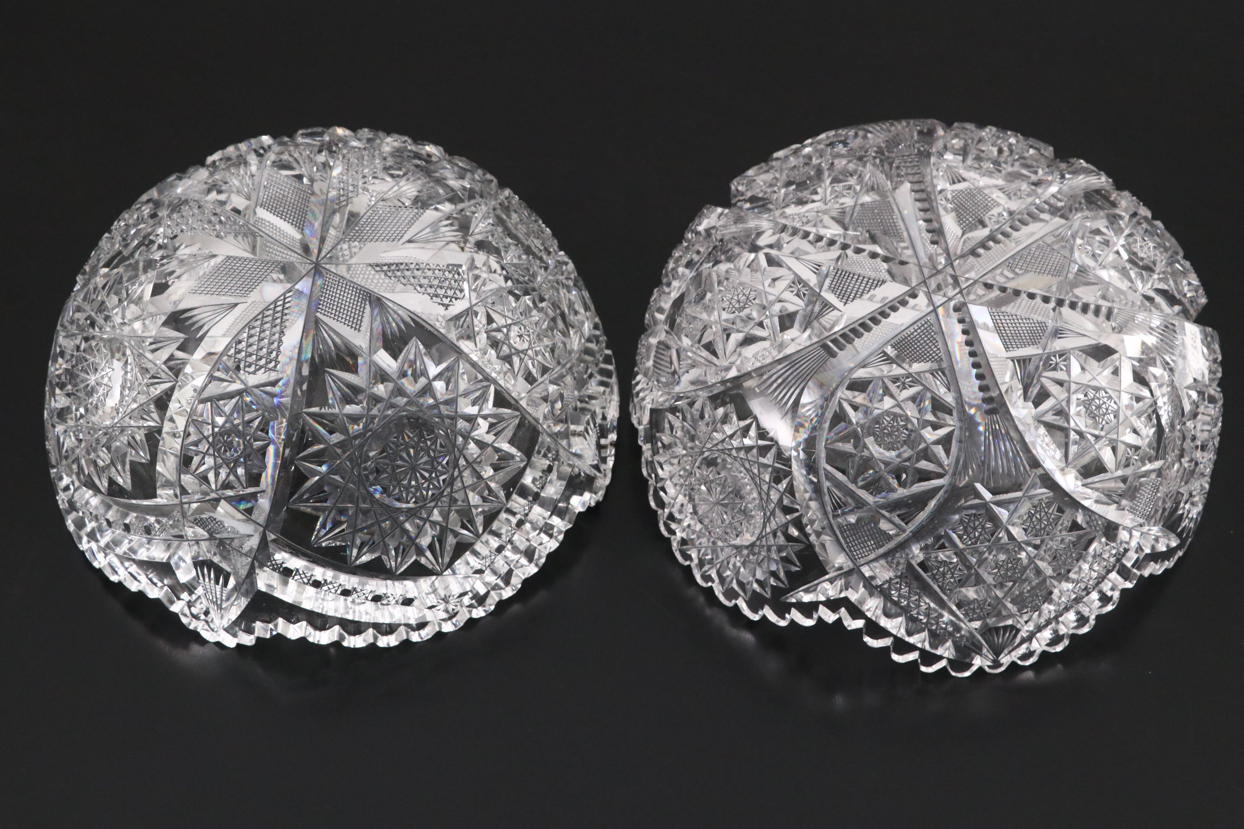 American Brilliant Cut Glass Pitcher with Bowls and Tumblers, 20th Century