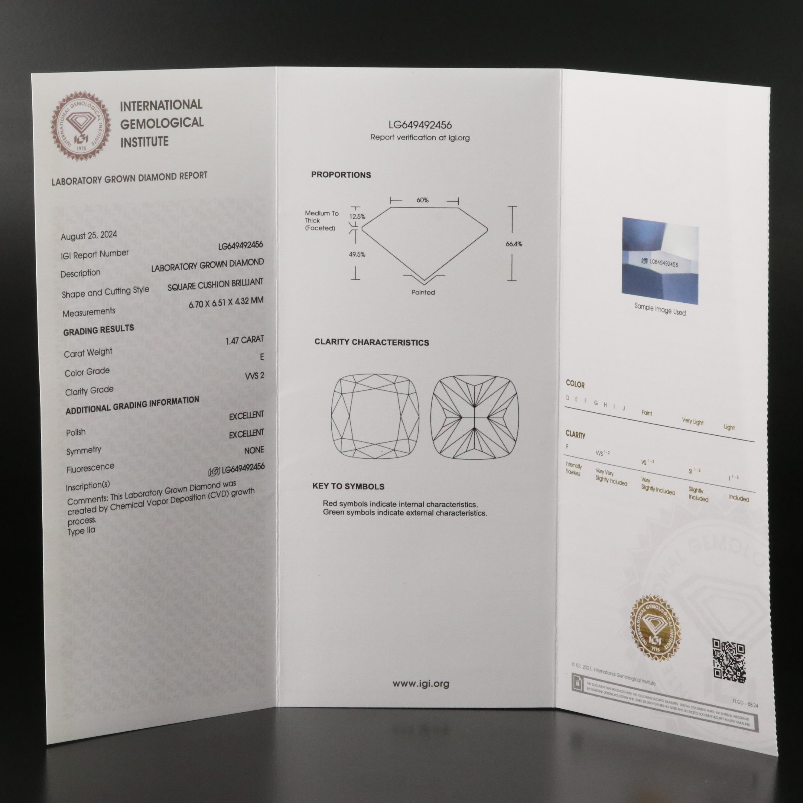 Loose 1.47 CT Lab Grown Diamond with IGI Report