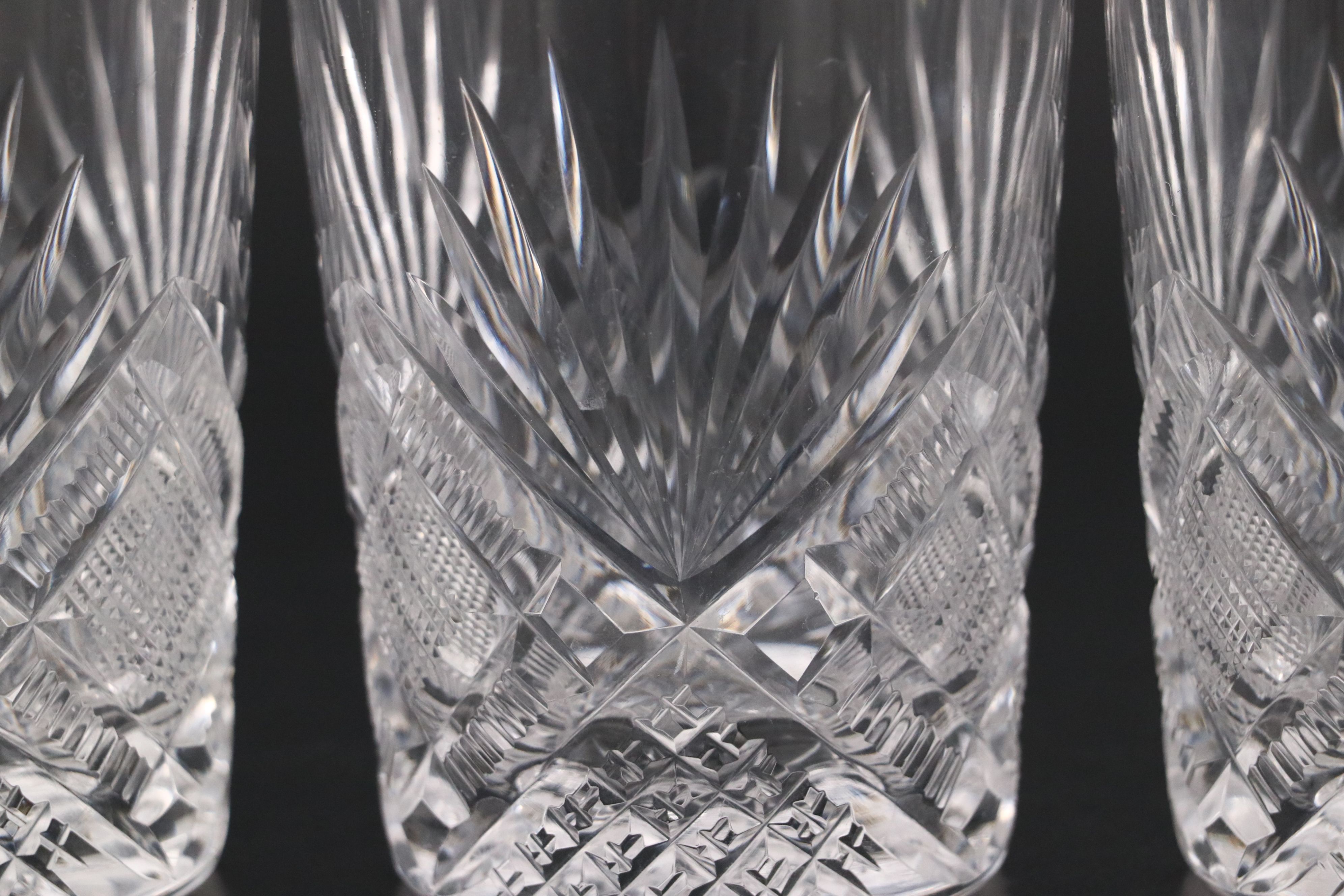 American Brilliant Cut Glass Pitcher with Bowls and Tumblers, 20th Century