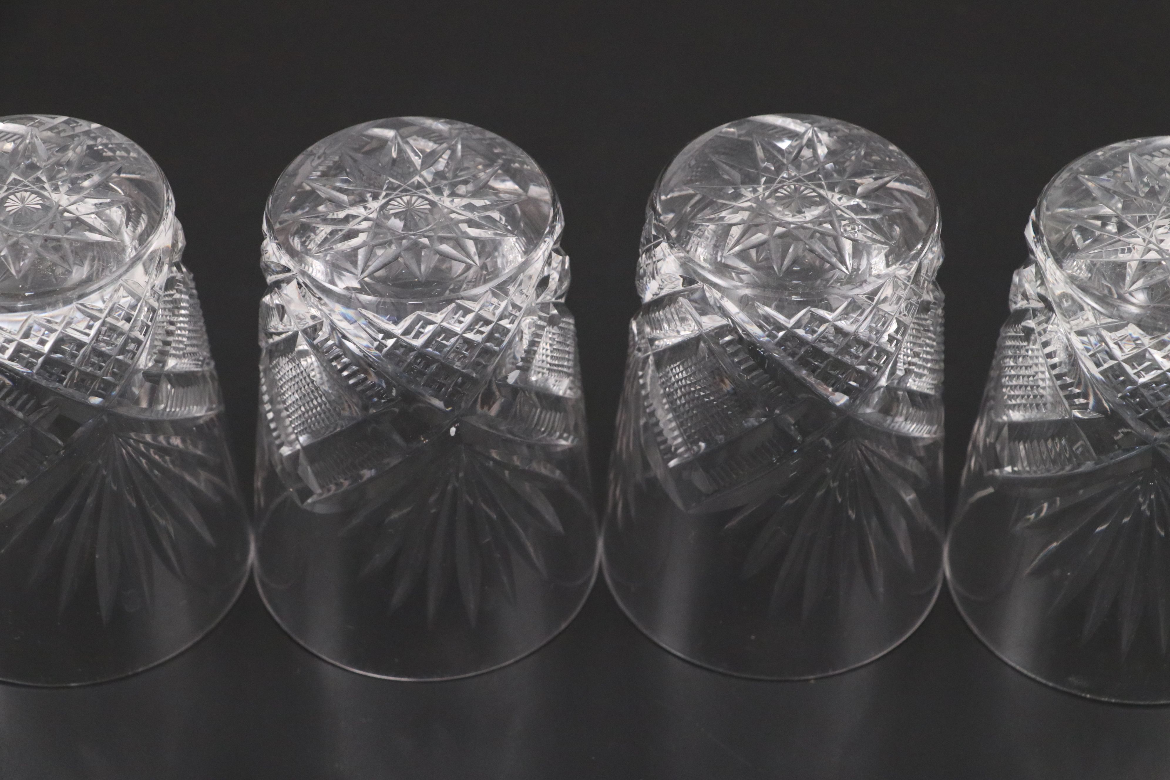 American Brilliant Cut Glass Pitcher with Bowls and Tumblers, 20th Century