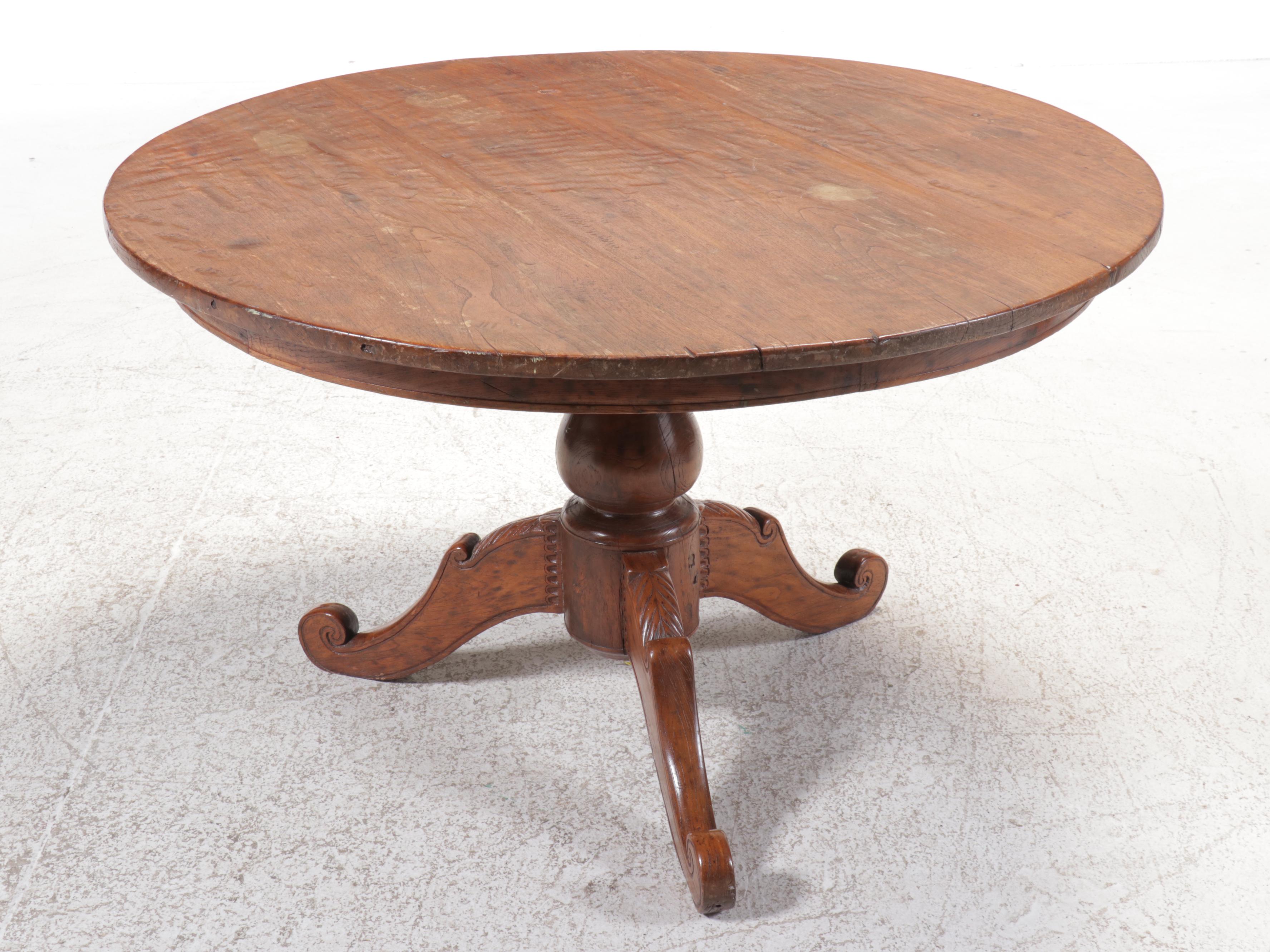 Louis Philippe Style Carved Wood Pedestal Dining Table