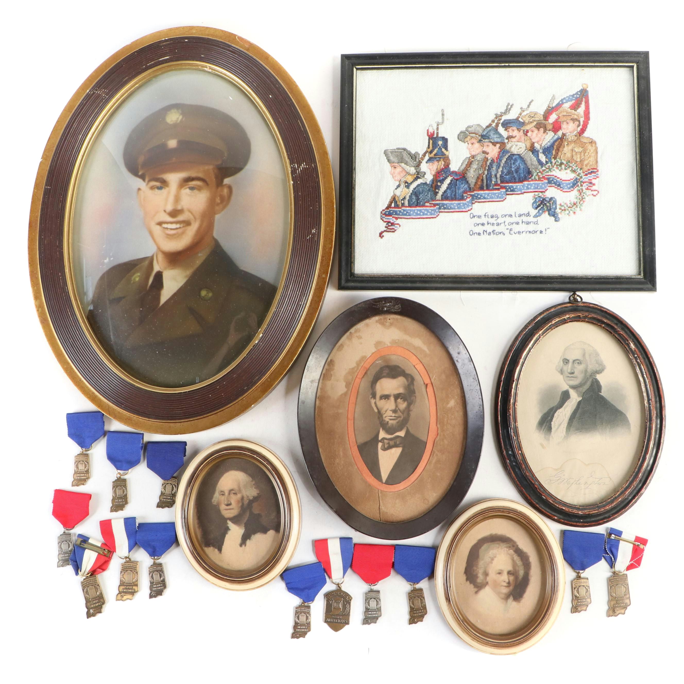 WWII Era Hand-Tinted Solider Portrait with Ensemble Medals and More
