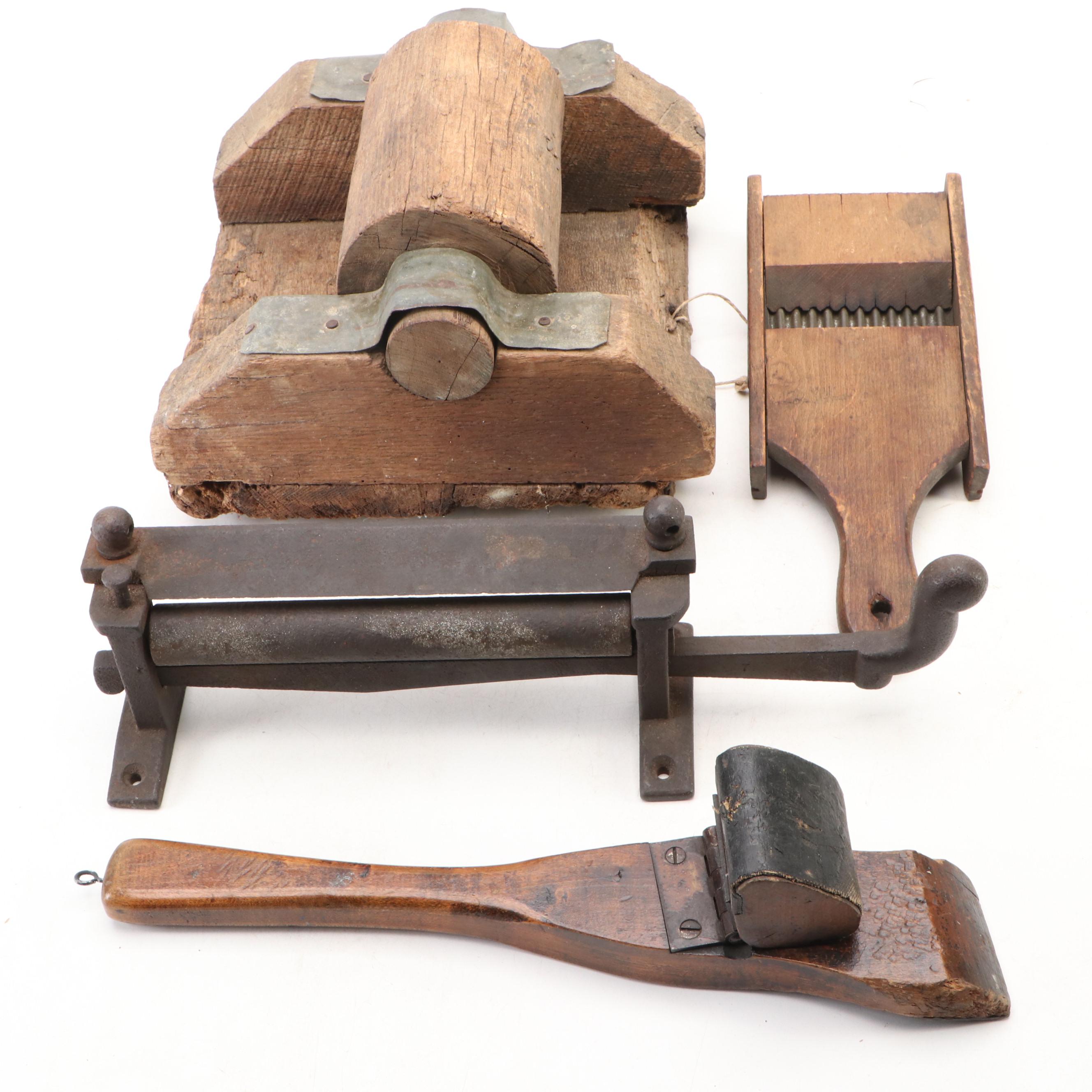 Railroad Car Window Opener, Antique Leather Splitter, Cabbage Shredder, More