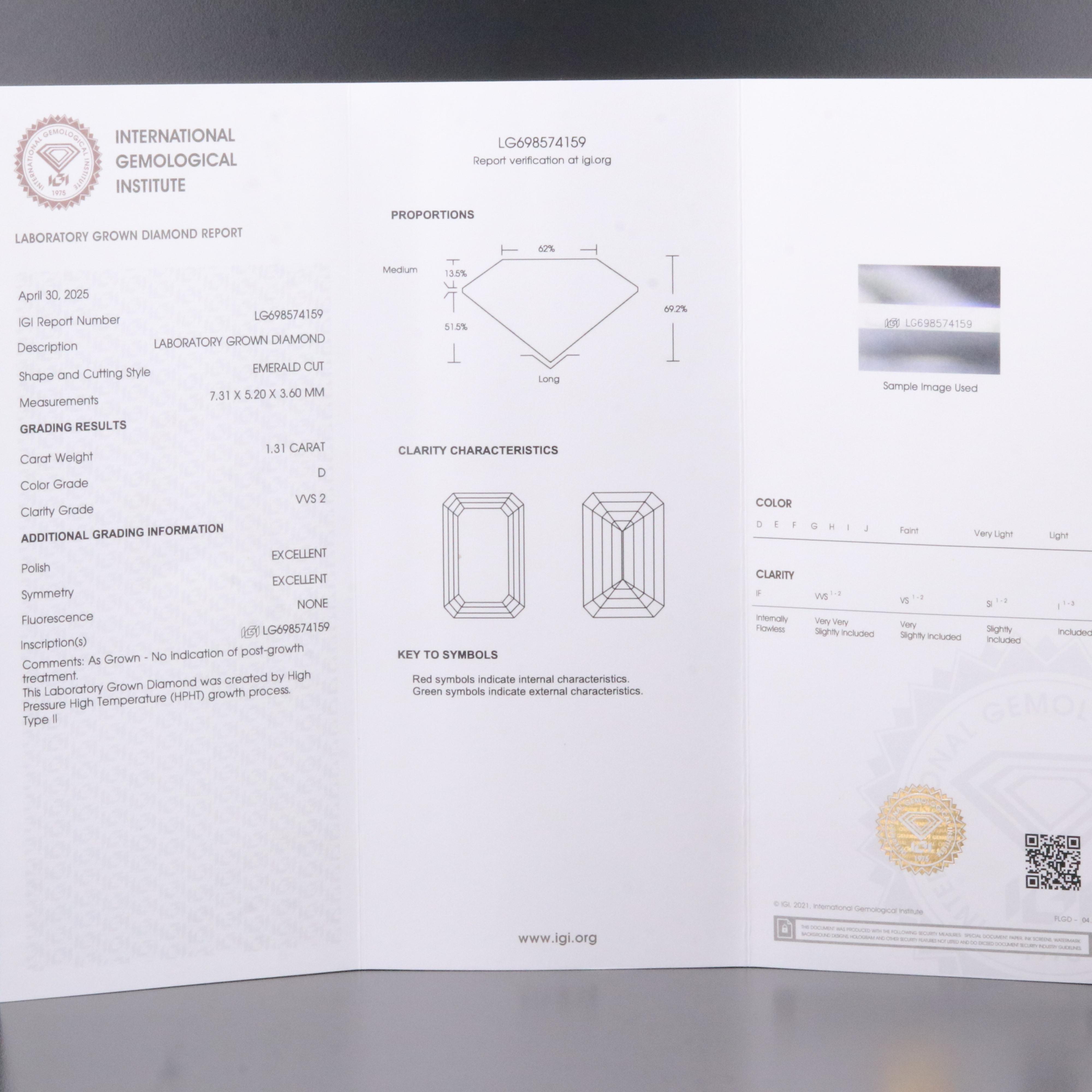 14K 1.31 CT Lab Grown Diamond Solitaire Ring with IGI Report