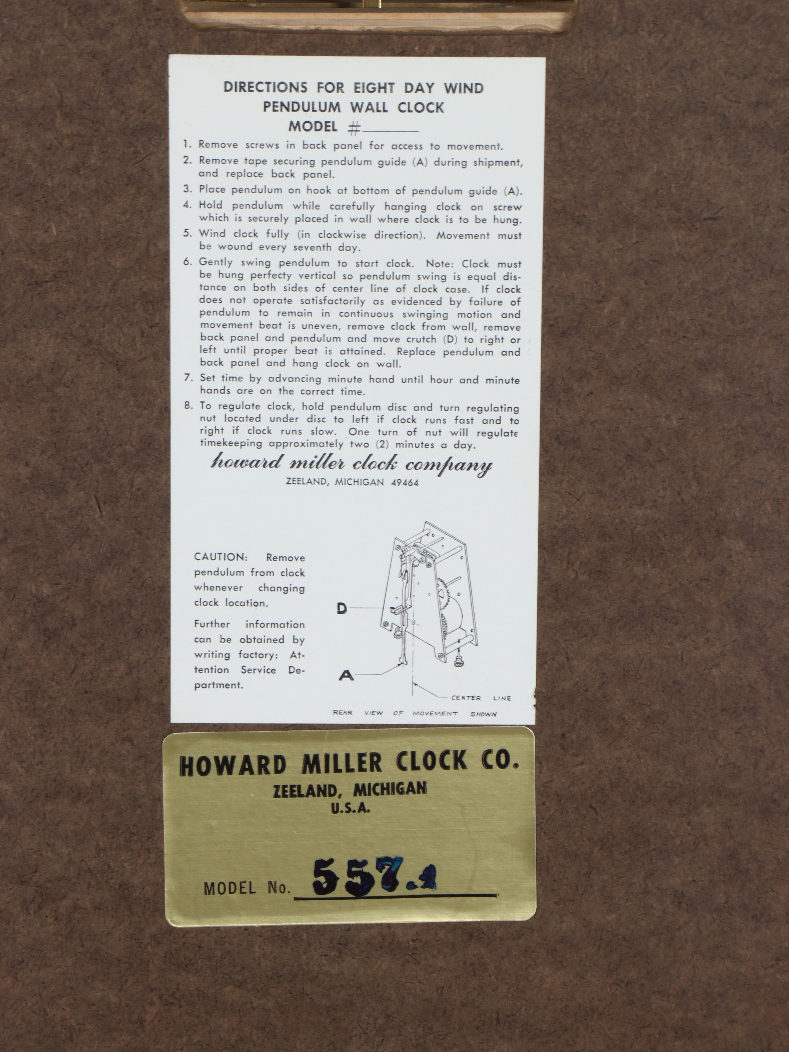 Howard Miller Umanoff Wooden Wall Clock, Mid-20th Century
