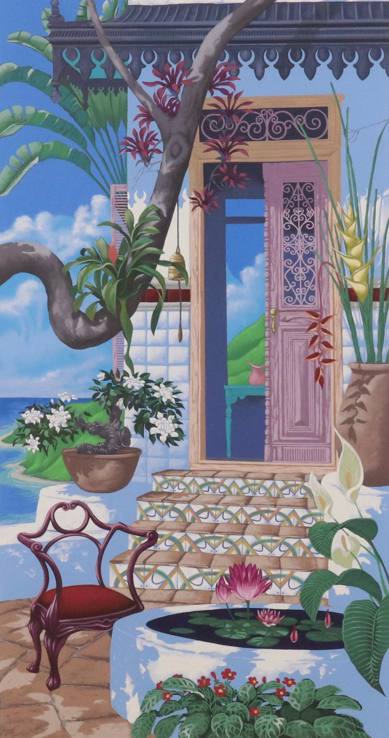 John Kiraly Coastal Courtyard Serigraph "Door to the Caribbean," 1990