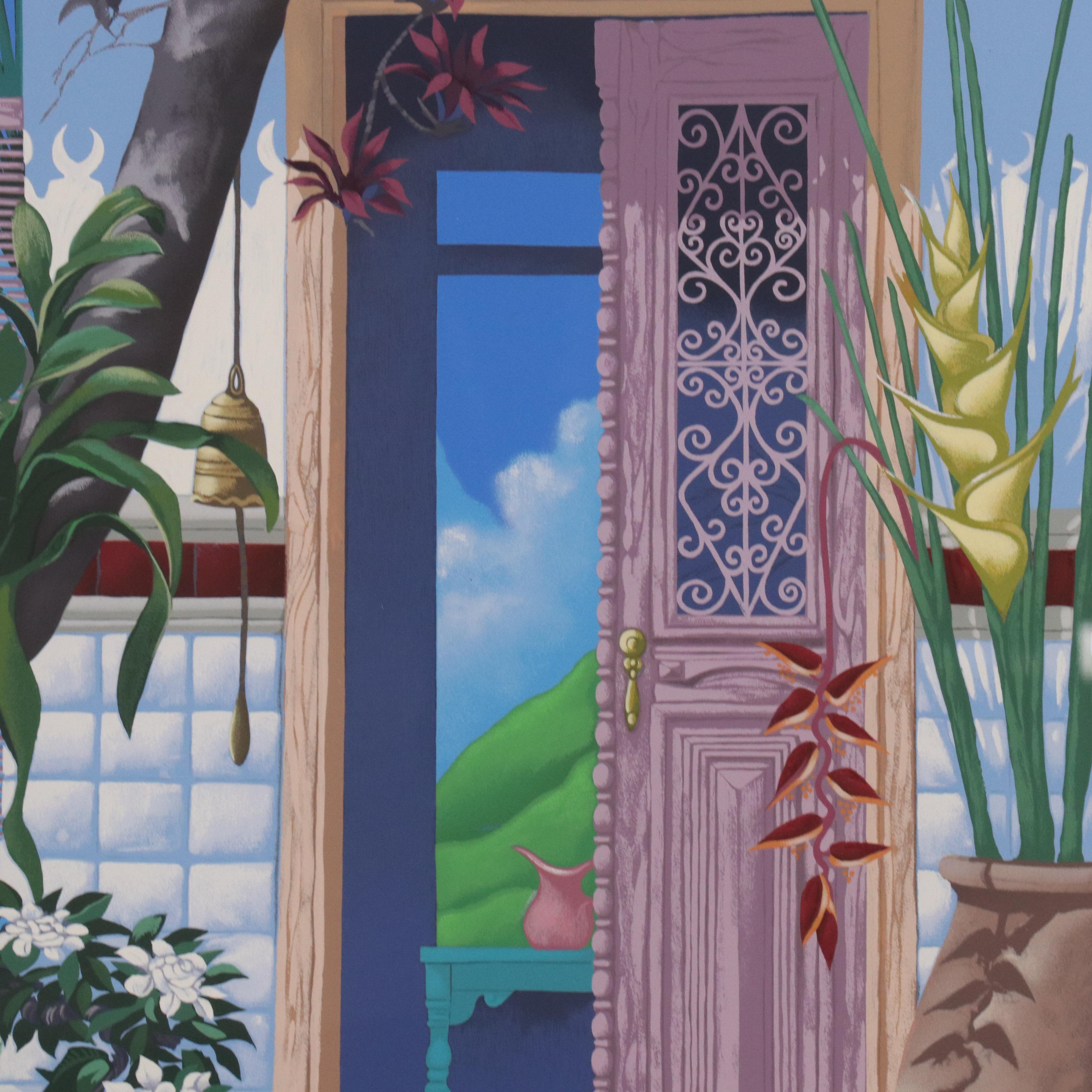 John Kiraly Coastal Courtyard Serigraph "Door to the Caribbean," 1990
