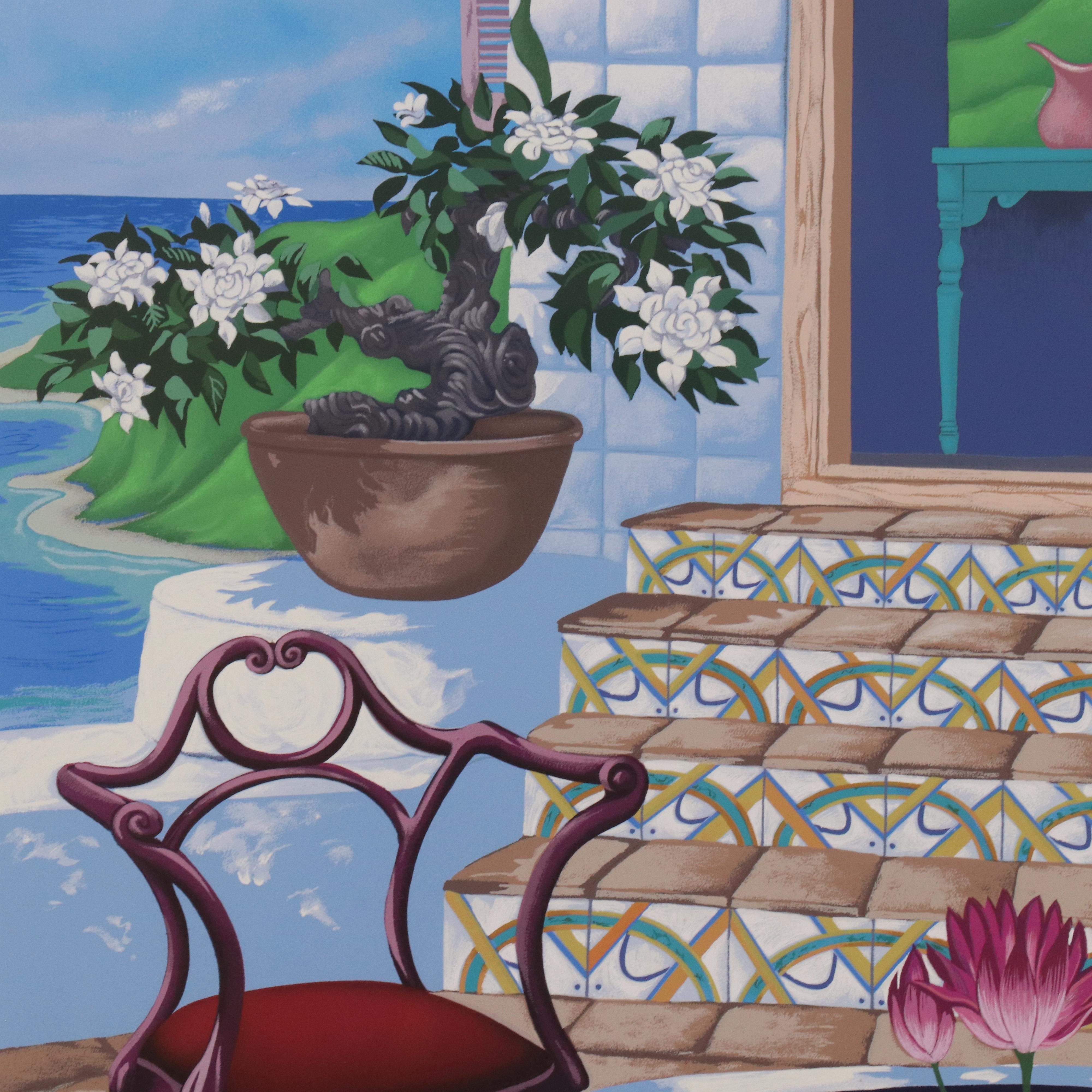 John Kiraly Coastal Courtyard Serigraph "Door to the Caribbean," 1990