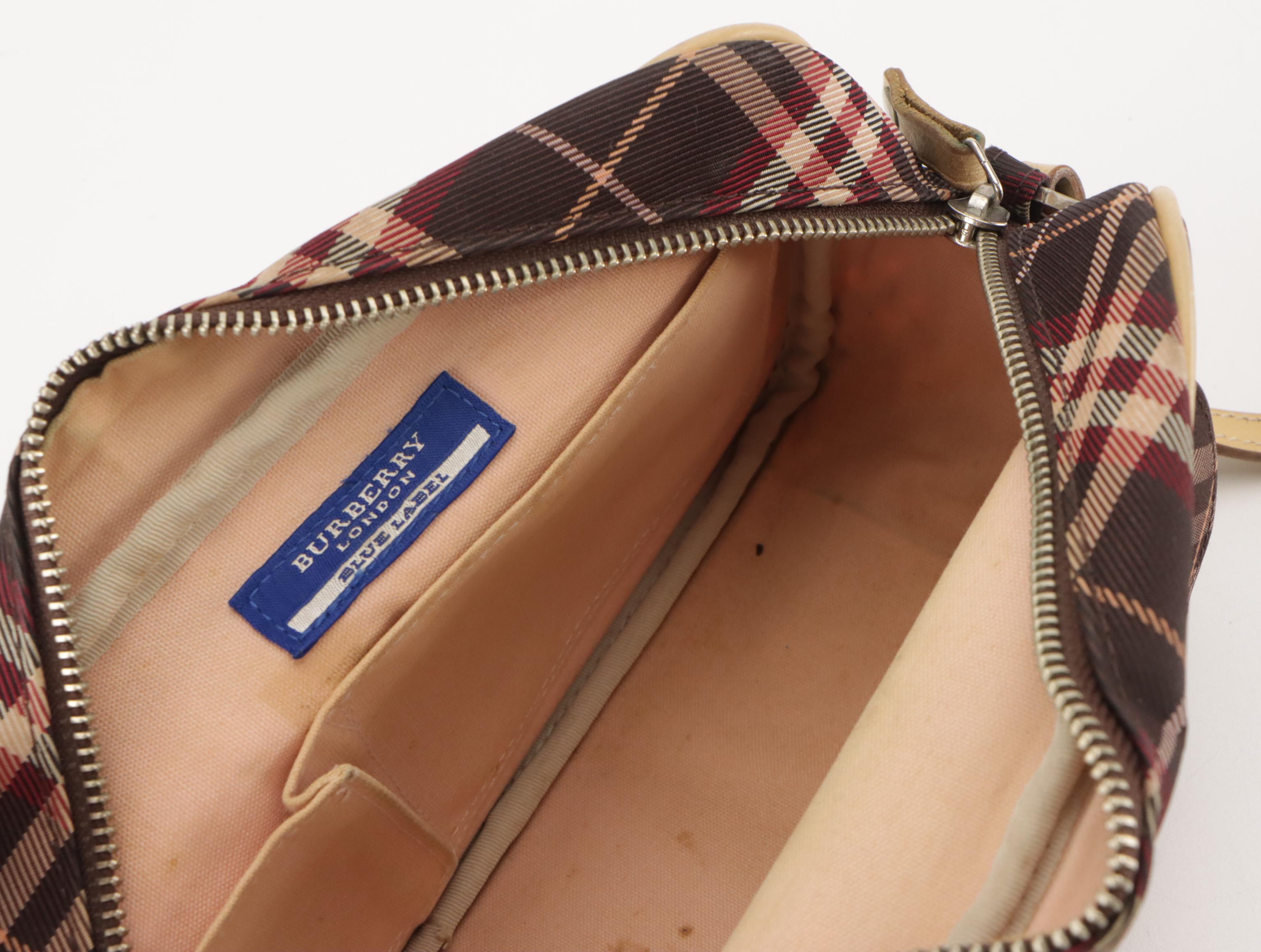 Burberry Blue Label Crossbody Bag in Red Nova Check Canvas and Brown Leather