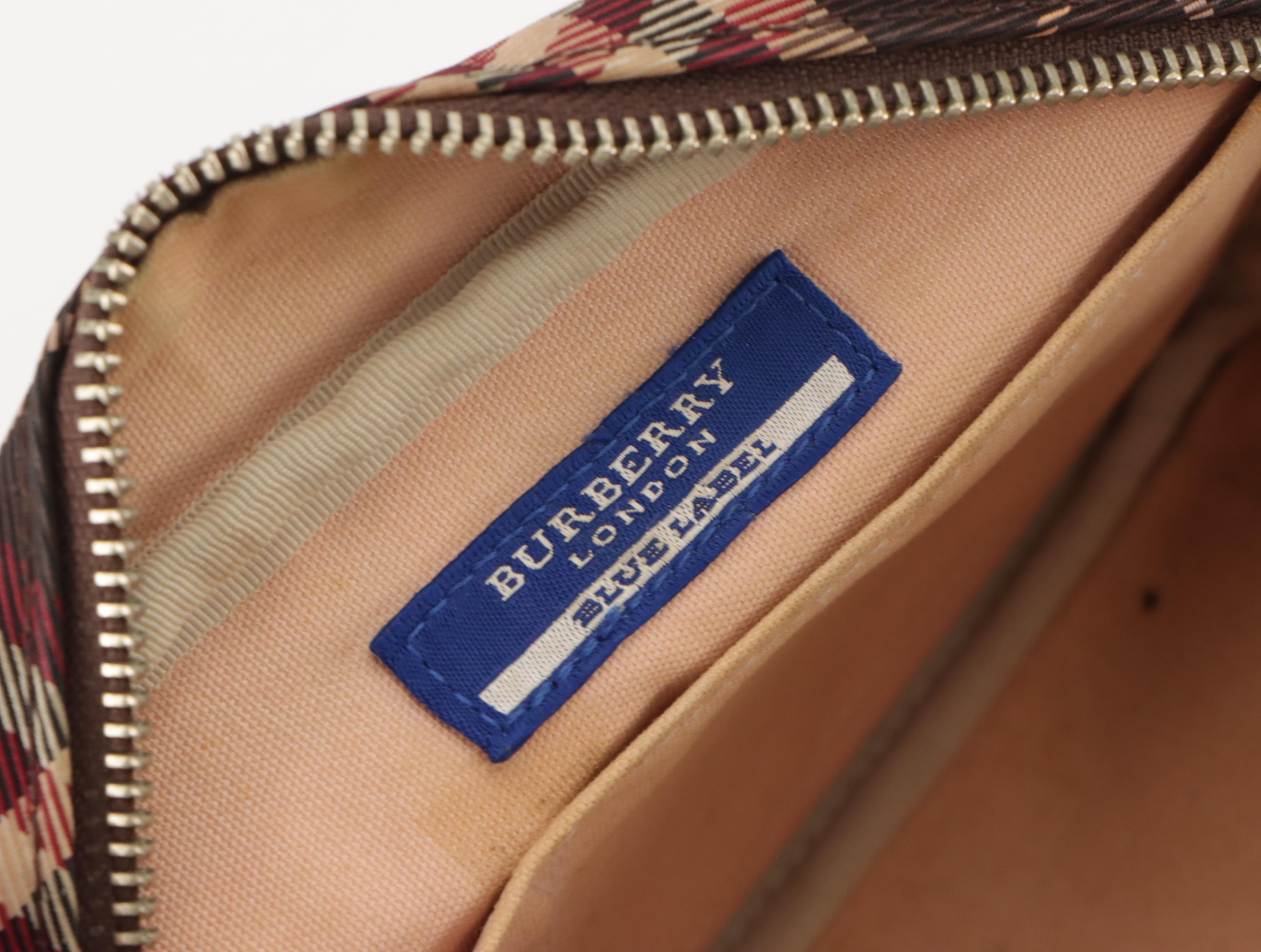 Burberry Blue Label Crossbody Bag in Red Nova Check Canvas and Brown Leather