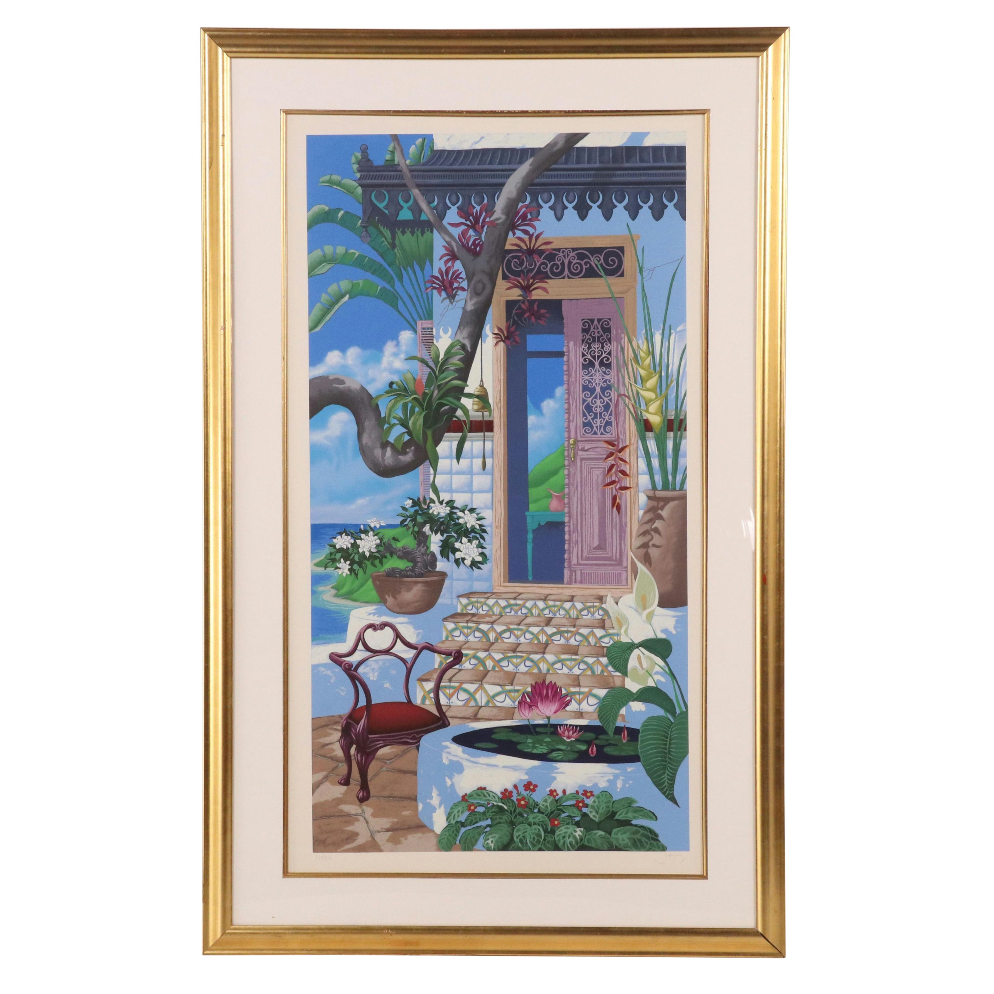 John Kiraly Coastal Courtyard Serigraph "Door to the Caribbean," 1990