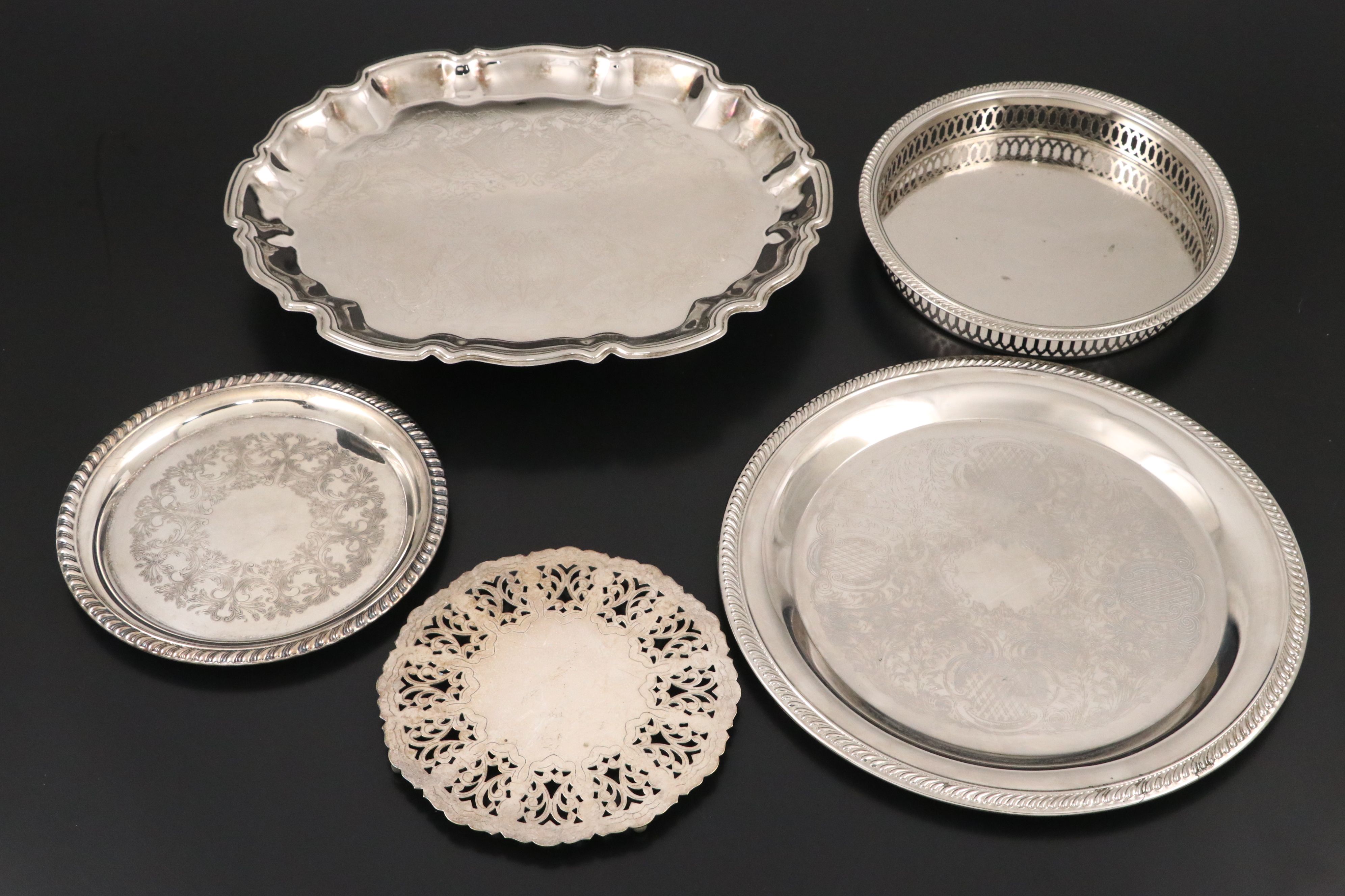 Victorian Style Chafing Dish with Other Silver Plate Serving Pieces