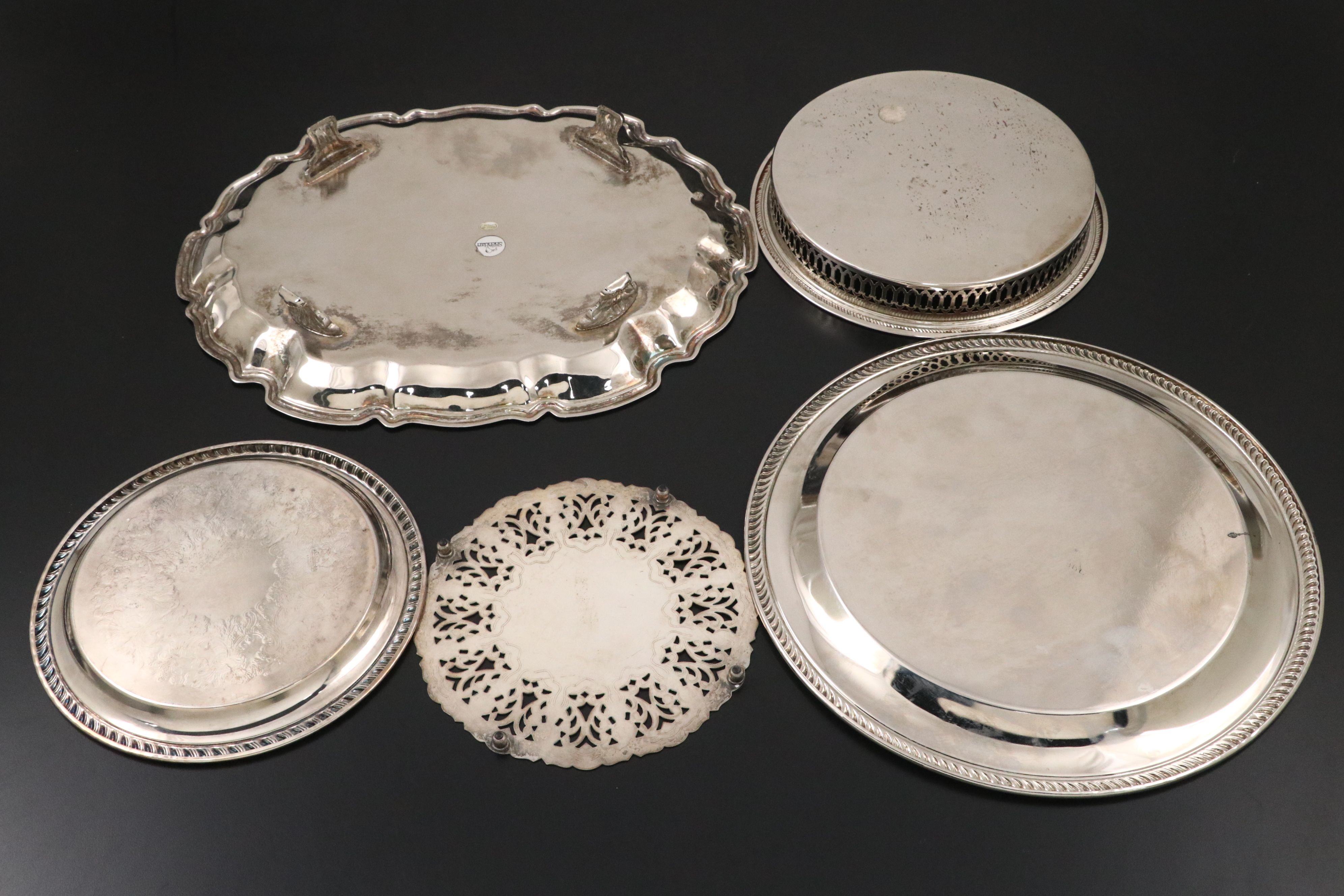 Victorian Style Chafing Dish with Other Silver Plate Serving Pieces