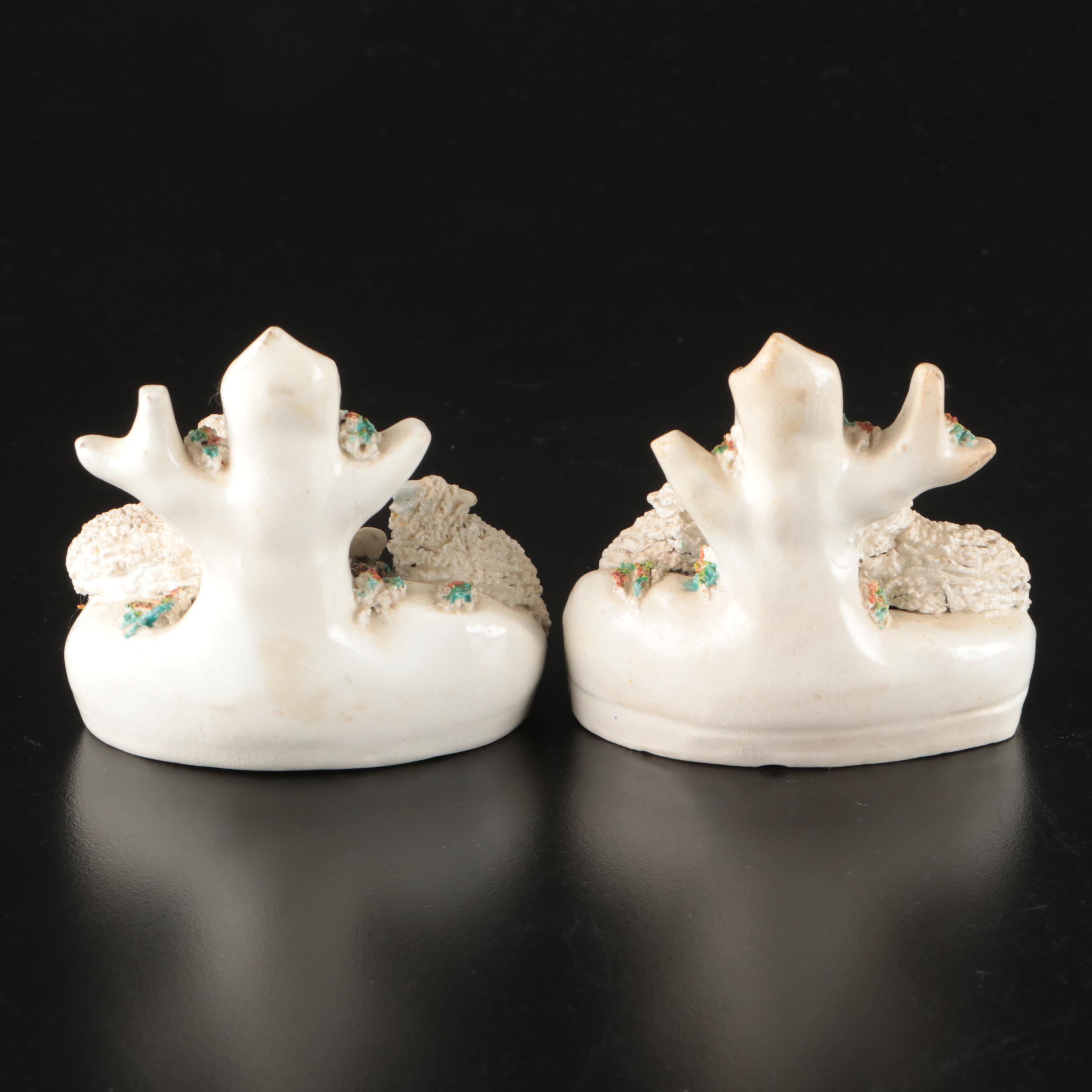 Staffordshire Bocage Small Spill Vases with Other Spaniel Figurine