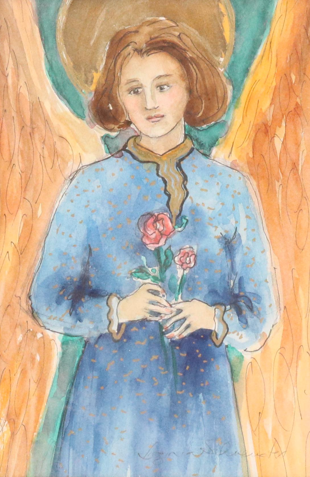 Ink and Watercolor Illustration of an Angel, Late 20th Century