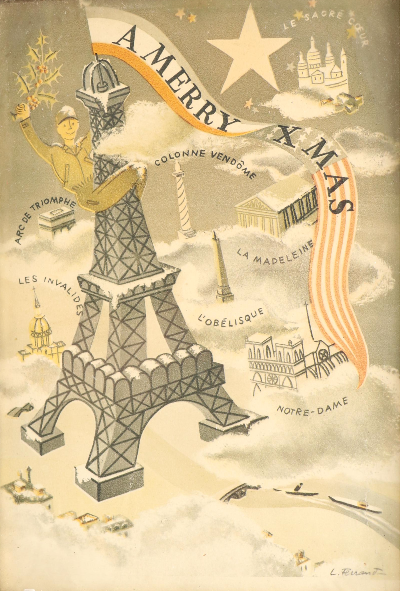 World War II Era Liberation of Paris Christmas Cards with Bicentennial Plate