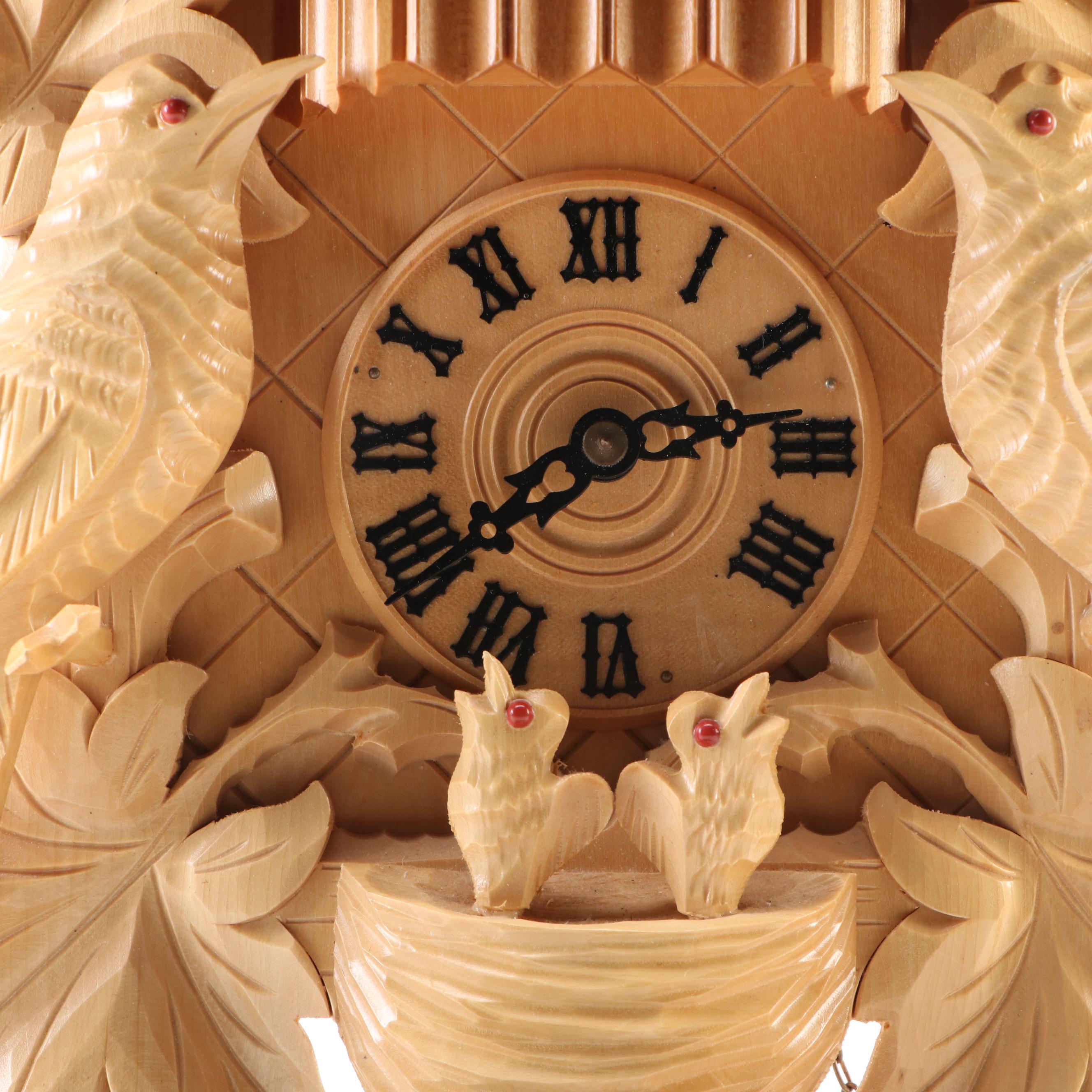German Black Forest Style Carved Wood Cuckoo Clock