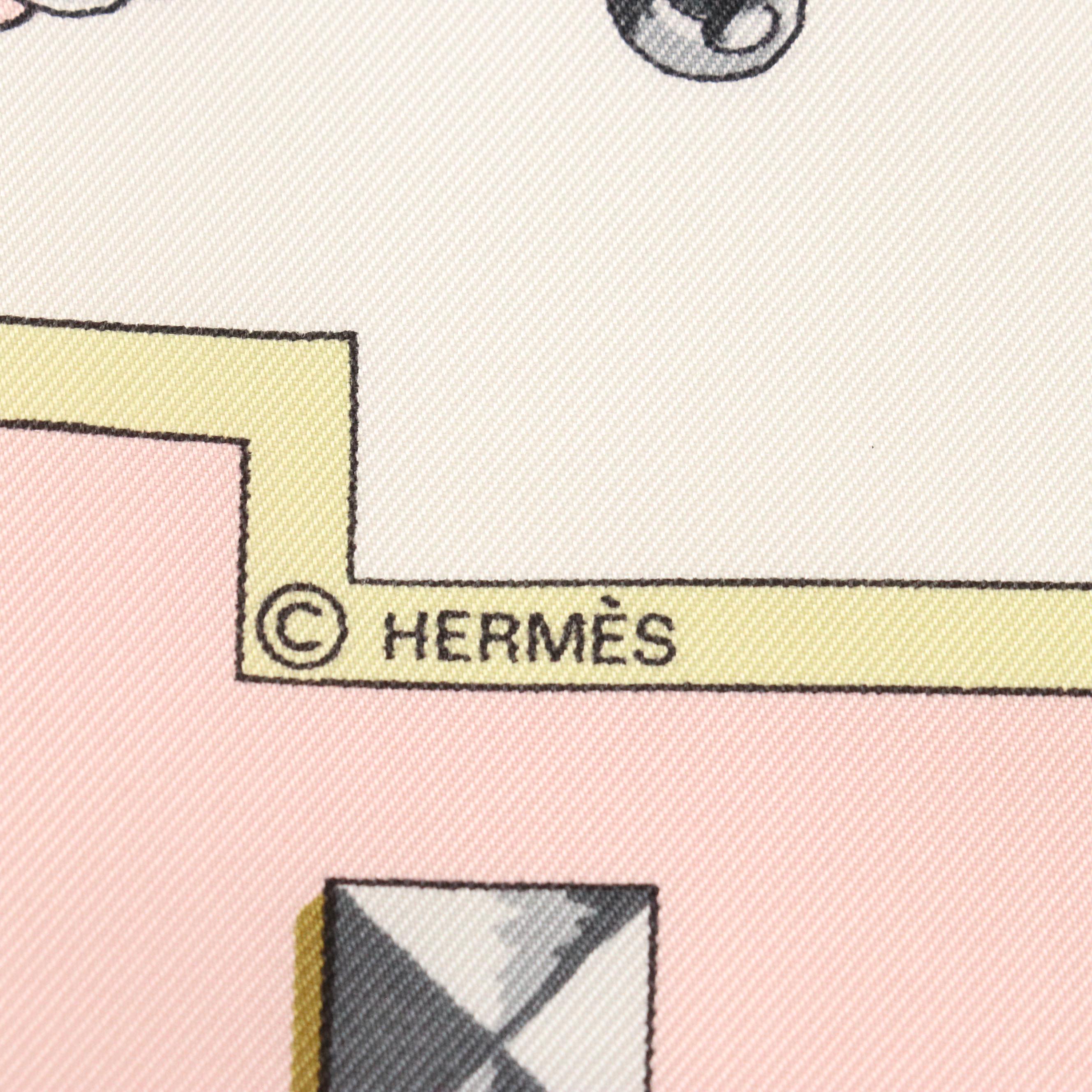 Hermès "Les Clés" Baby Pink Silk Twill Scarf 90
